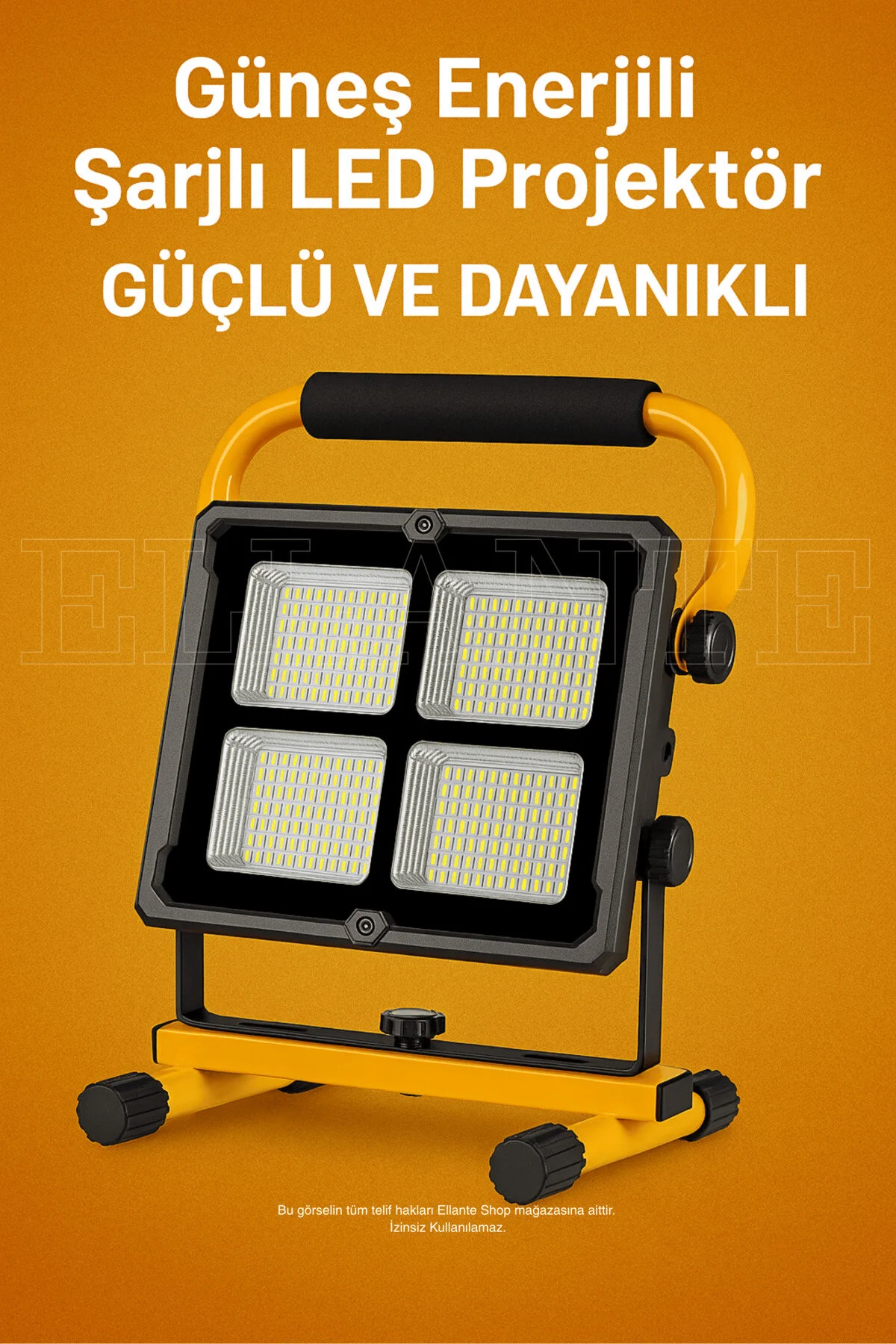 چراغ قوه پروژکتور LED قابل شارژ با انرژی خورشیدی – روشنایی حمل و پرقدرت ellante