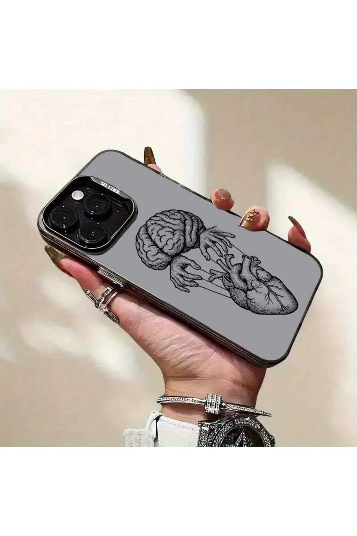 کاور و قاب سیلیکونی مات با طراحی مغز قلب ظاهر فلزی سازگار APPLE IPHONE 17 PRO PrintiFy