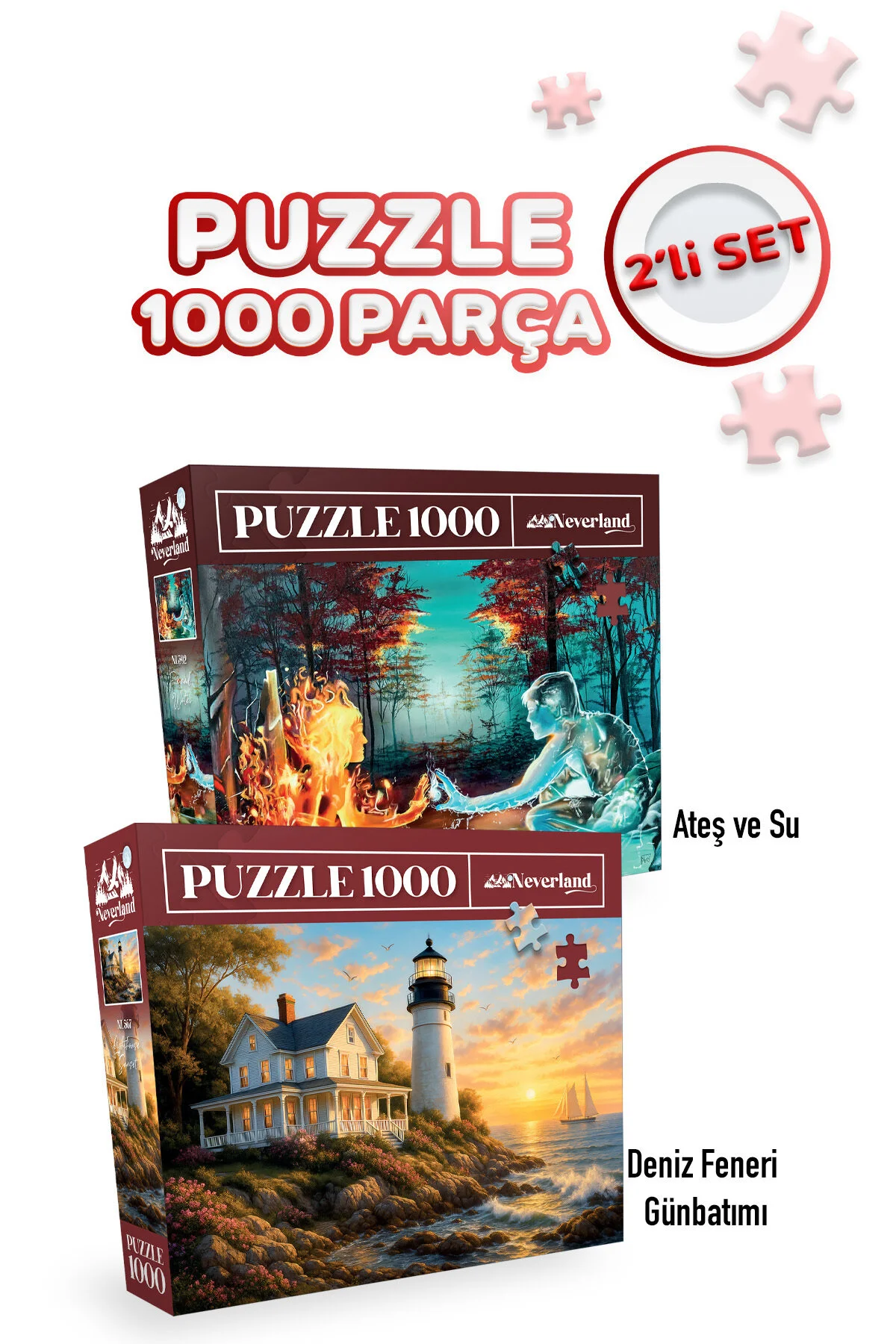 پازل 2 PIECES OF 1000 فانوس دریایی غروب و آتش آب Neverland