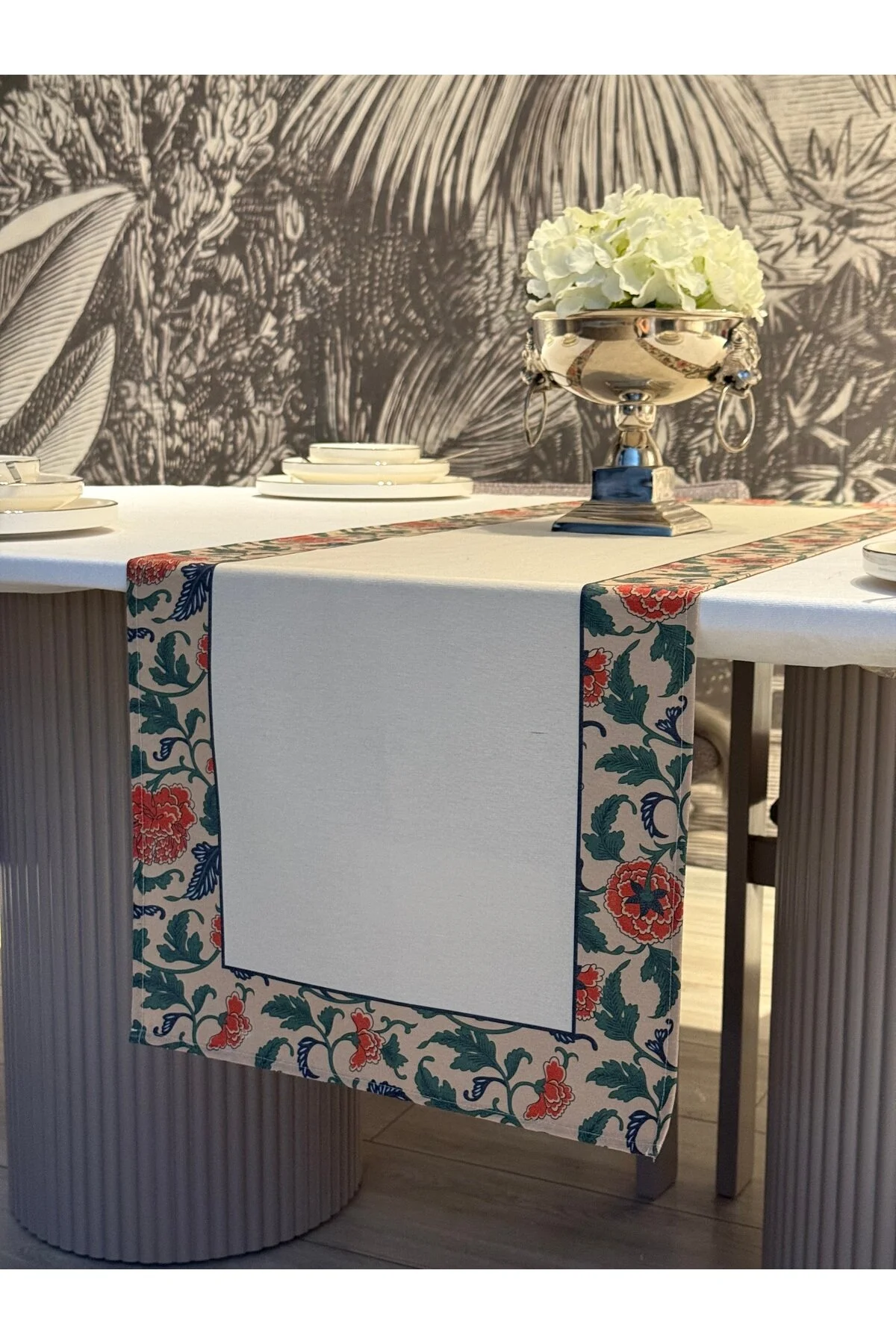 رانر و زیر بشقابی الگوی کتانی HURREM 6 سرویس آمریکایی دستمال 45X30 30X30 Heriya