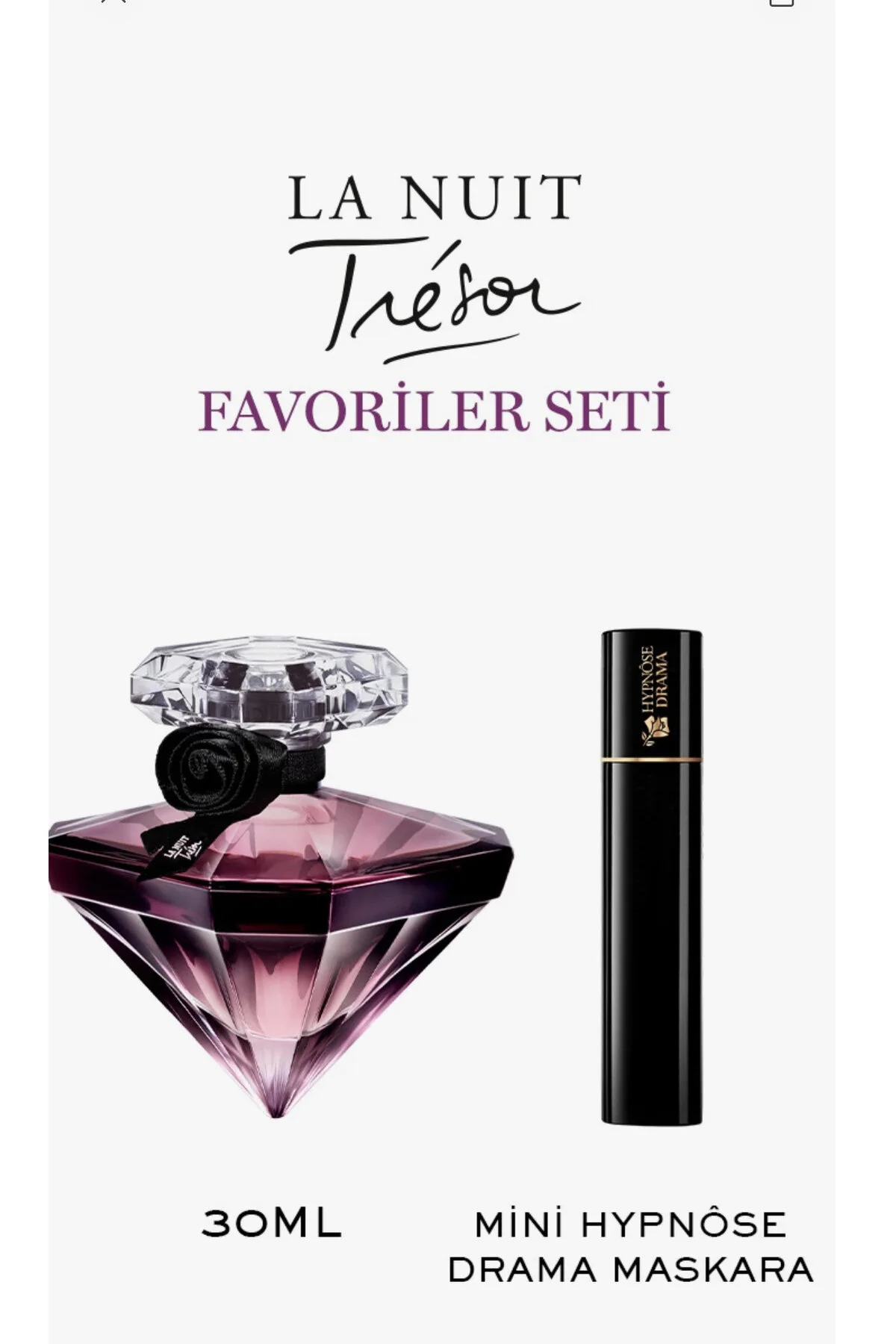 عطر زنانه LA NUIT TRESOR ادوپرفیوم 30 ML هدیه ریمل مینی هیپنوز درام اورجینال Lancome