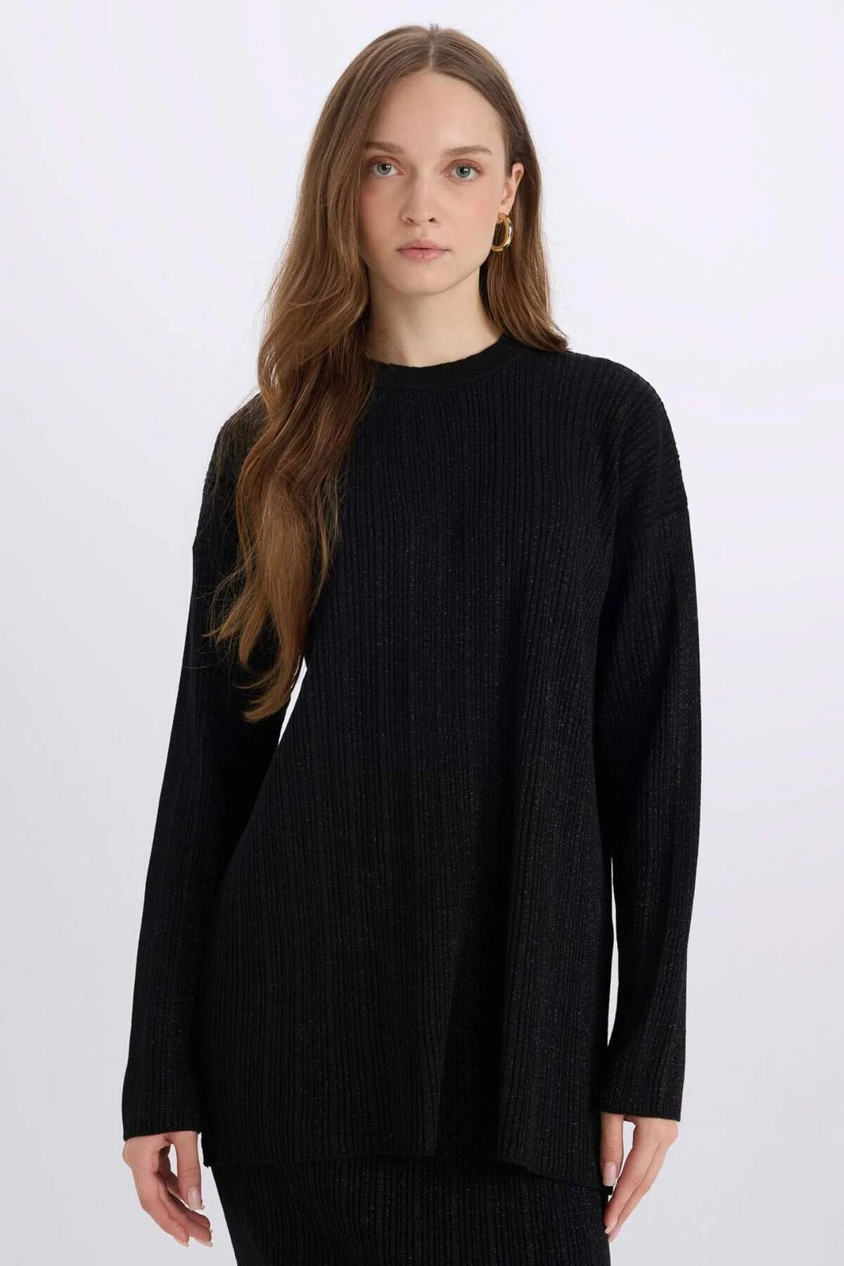 تونیک پوشیده مشکی زنانه یقه دوچرخه را آرامش بخشید لباس زیر بافتنی مستقیم Tunic دفاکتو Defacto
