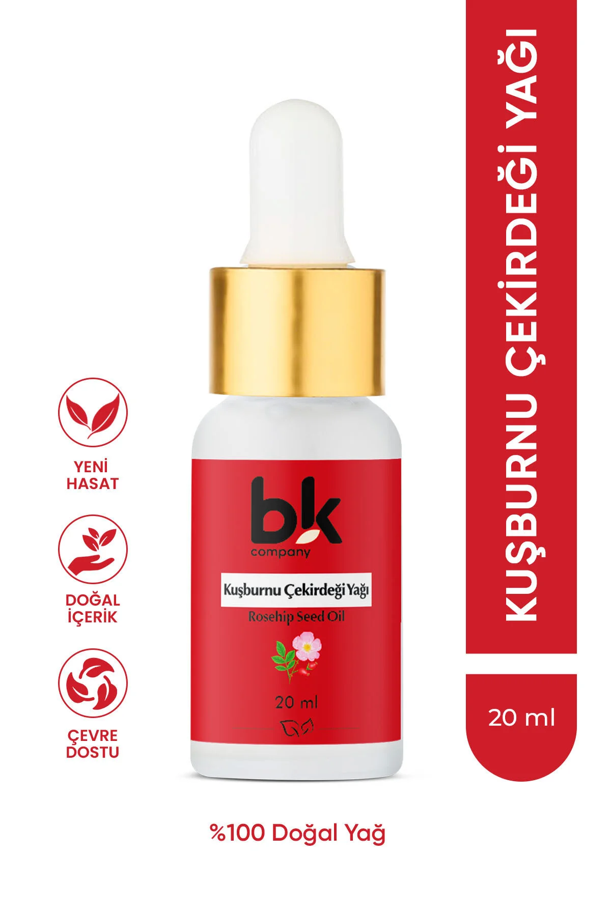 روغن مراقبتی دانه گل سرخ 100% خالص سرم ضد لک روشن و درخشان پوست 20 میل BK COMPANY