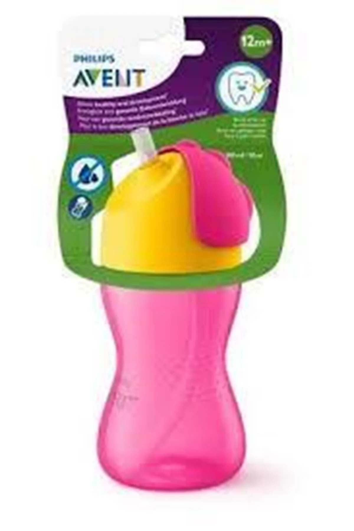 شیشه صورتی لوله با 300 میل نوشیدنی 12 ماه + Philips Avent