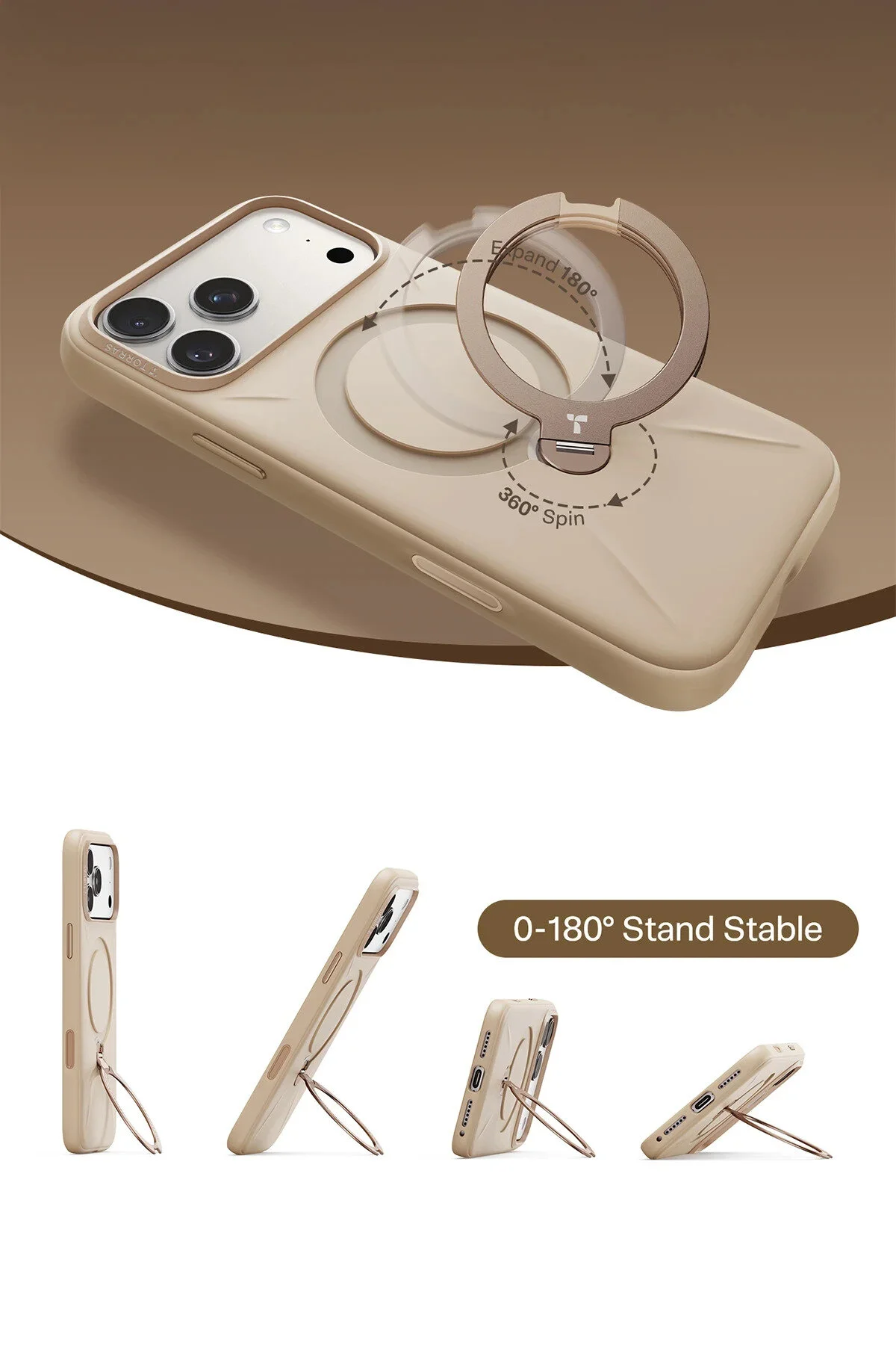 کاور و قاب APPLE IPHONE 17 PRO MAX O STAND SPIN SILICONE SERIES MAGSAFE CASE کرم TORRAS