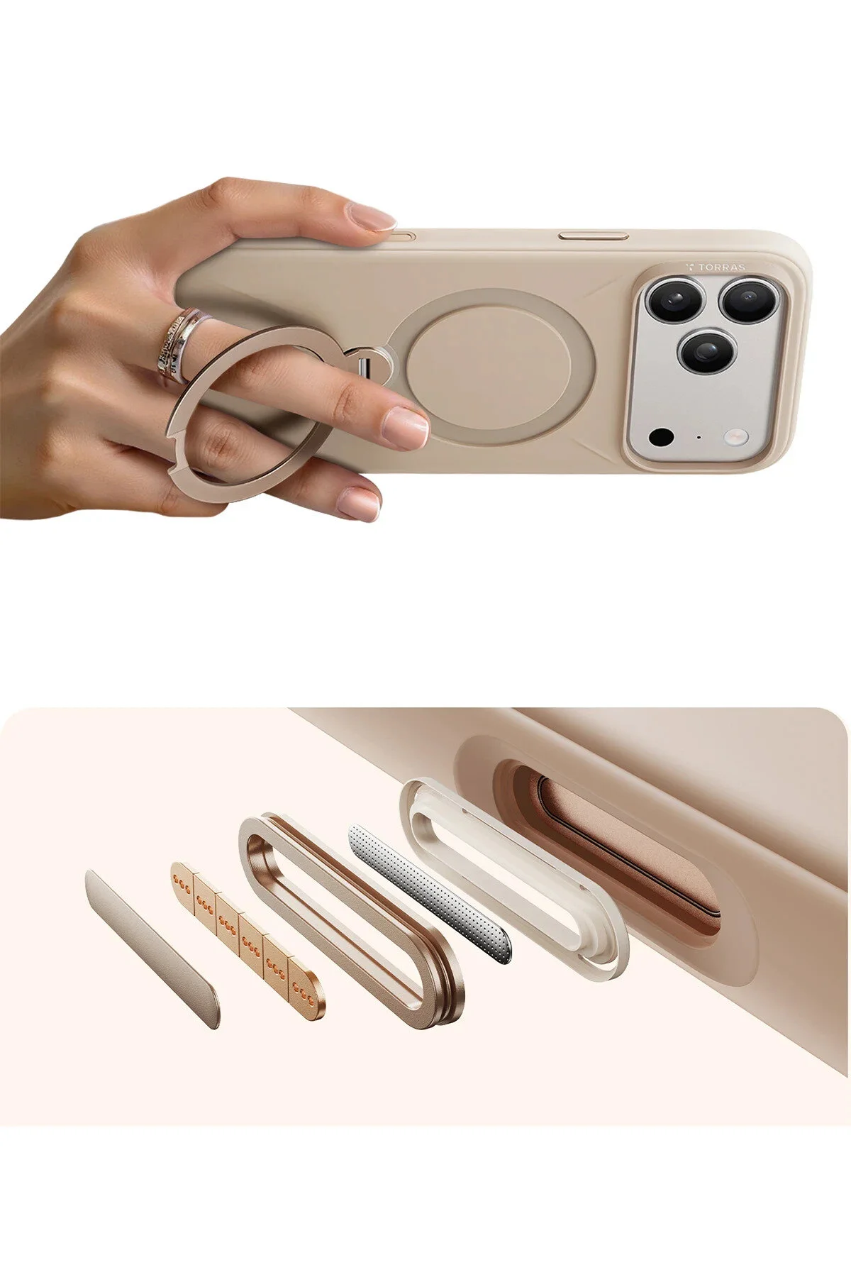 کاور و قاب APPLE IPHONE 17 PRO MAX O STAND SPIN SILICONE SERIES MAGSAFE CASE کرم TORRAS