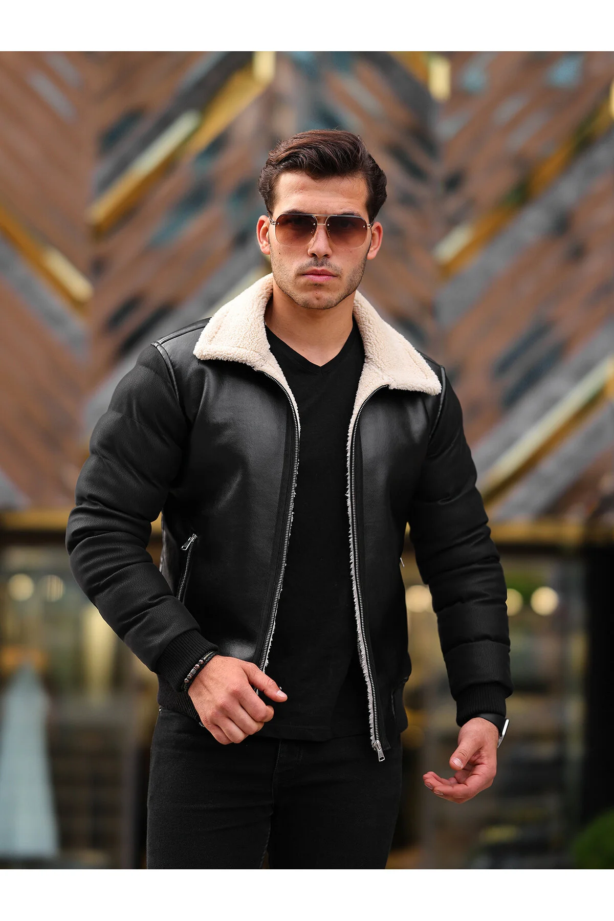 کاپشن کت چرم مردانه زمستانی خز ضد باد Boymen