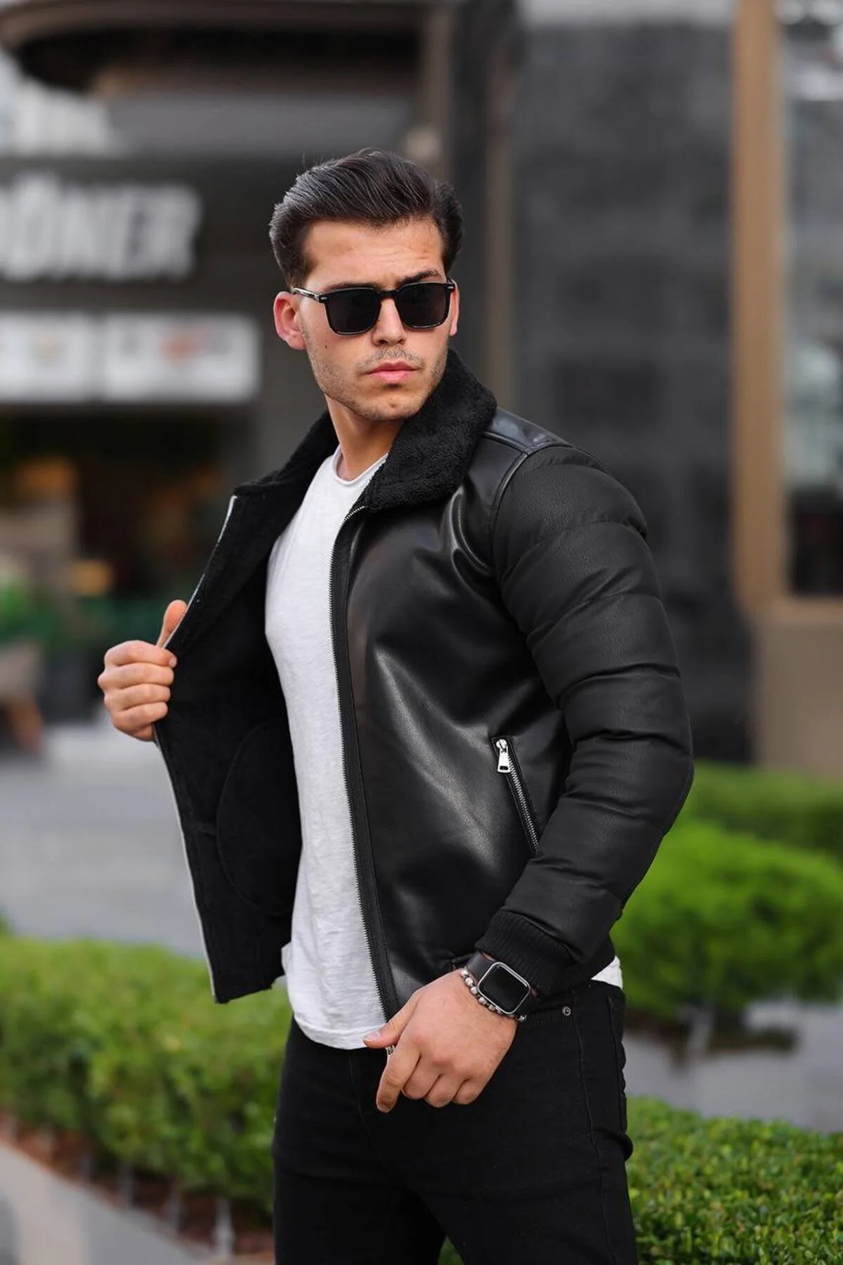 کاپشن کت چرم مردانه زمستانی خز ضد باد Boymen