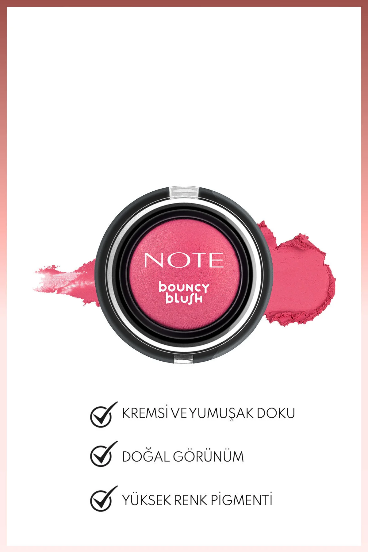 رژگونه نرم و کرمی مدل Bouncy Blush رنگ صورتی 01 Paradise نوت کازمتیکس Note Cosmetics