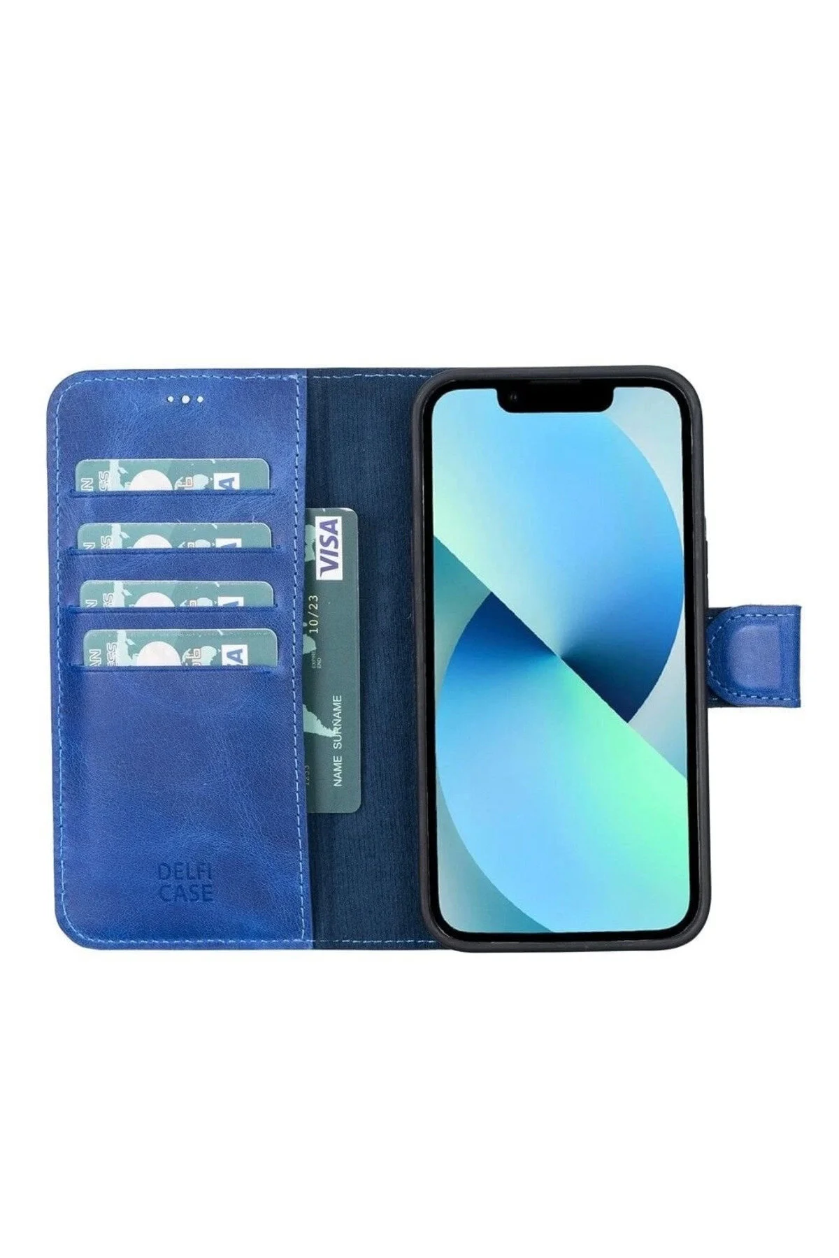 کاور و قاب کیف پول چرمی سازگار با آیفون 13 پرو مکس اپل OCEAN BLUE Genel Markalar