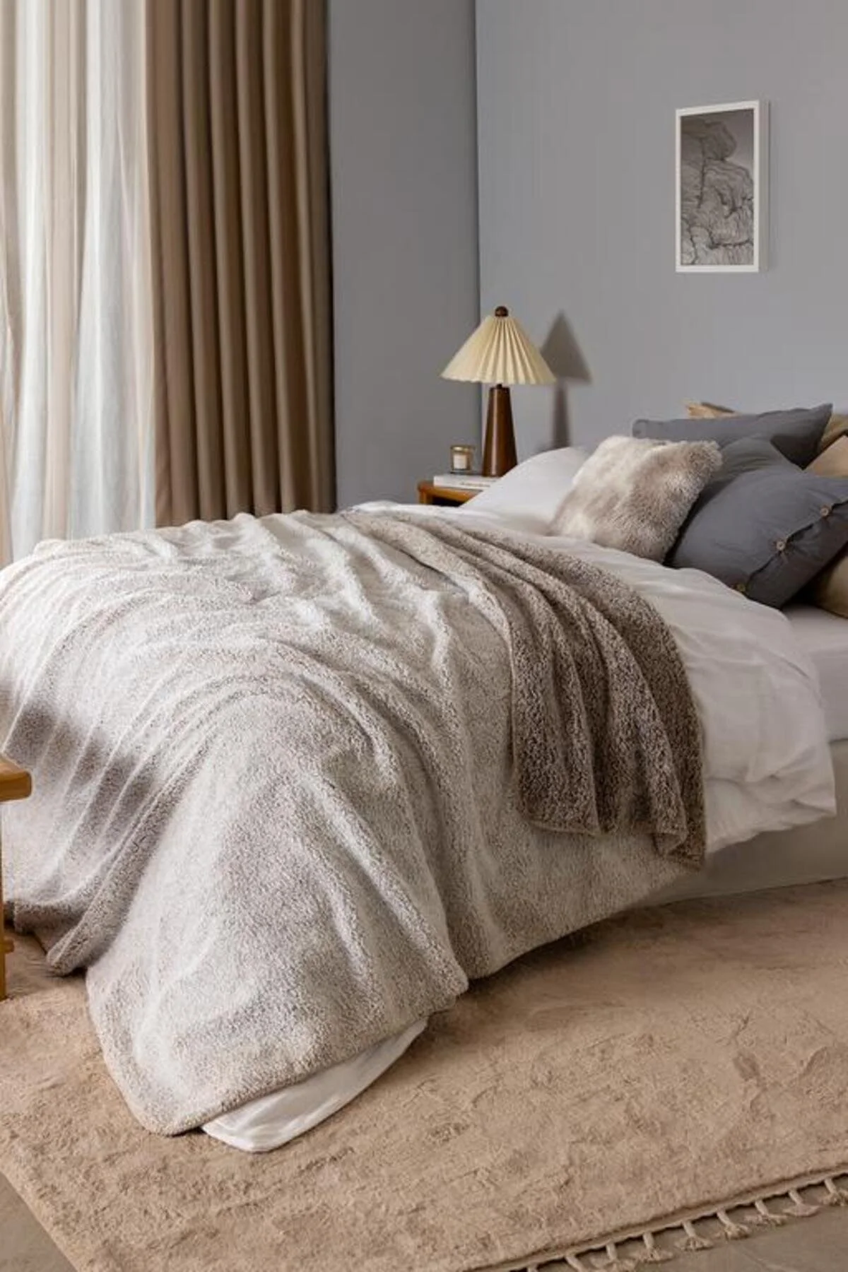 پتوی دو نفره فصل جدید پتو NORD DOUBLE SHERPA BEIGE Madame Coco