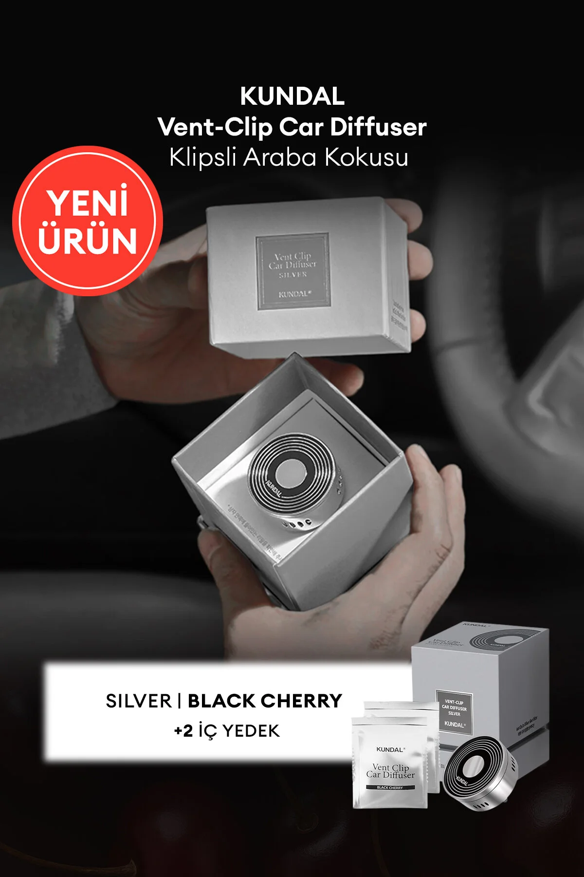 خوشبوکننده خودرو بوی ماشین با گیره نقره ای گیلاس سیاه KUNDAL VENT CLIP CAR DIFFUSER SILVER Kundal