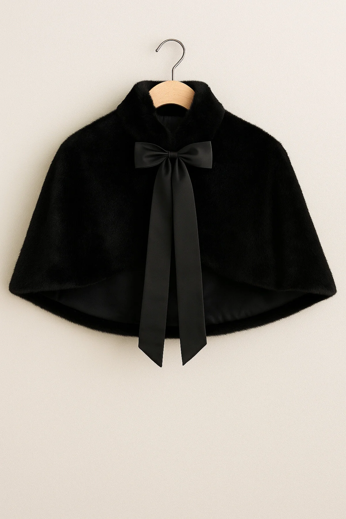 شال پاپیون بلند پارچه مخمل دار با بافت نرم خز بولرو عروس به سرقت رفته مشکی Elegance Scarf
