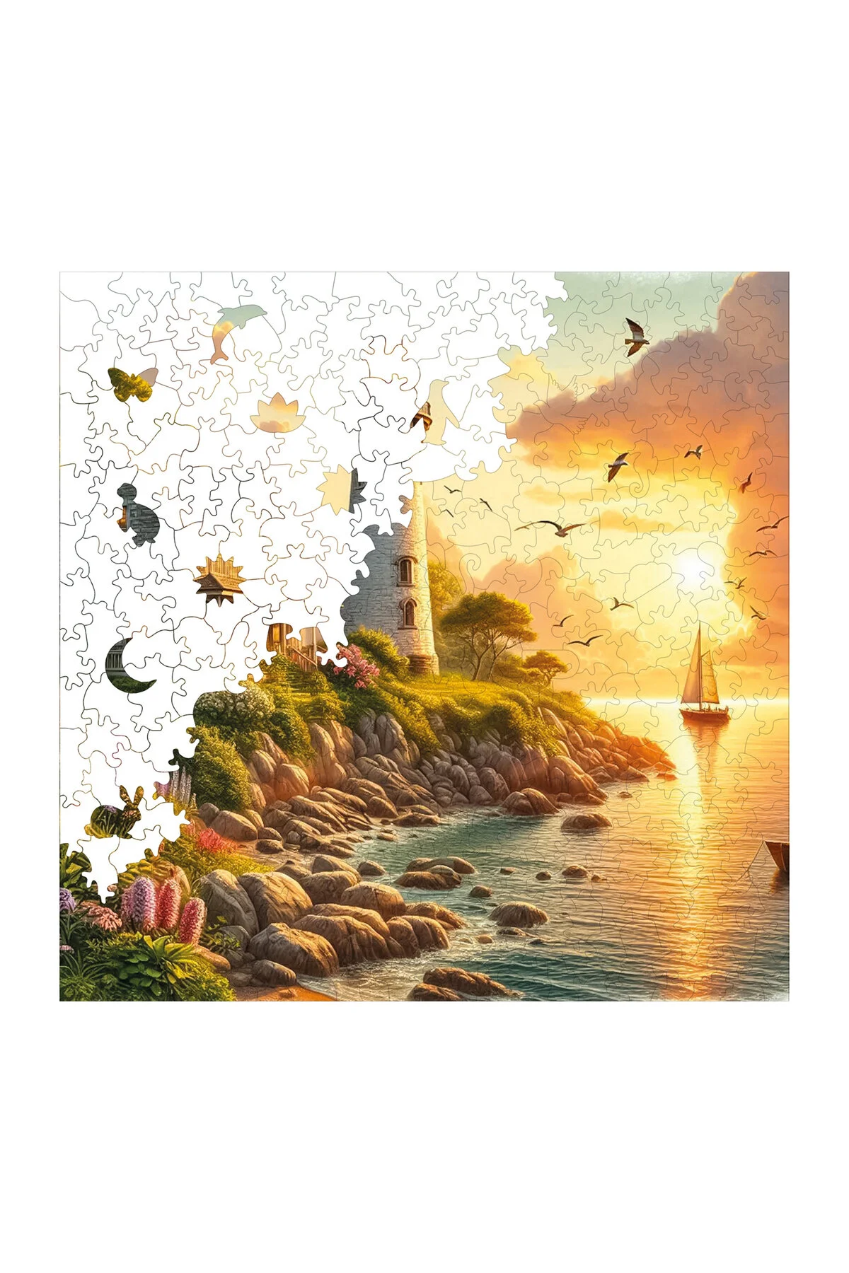 پازل چوبی غروب آفتاب در فانوس دریایی 353 قطعه 29X29 سانتی متر WePuzzleUp