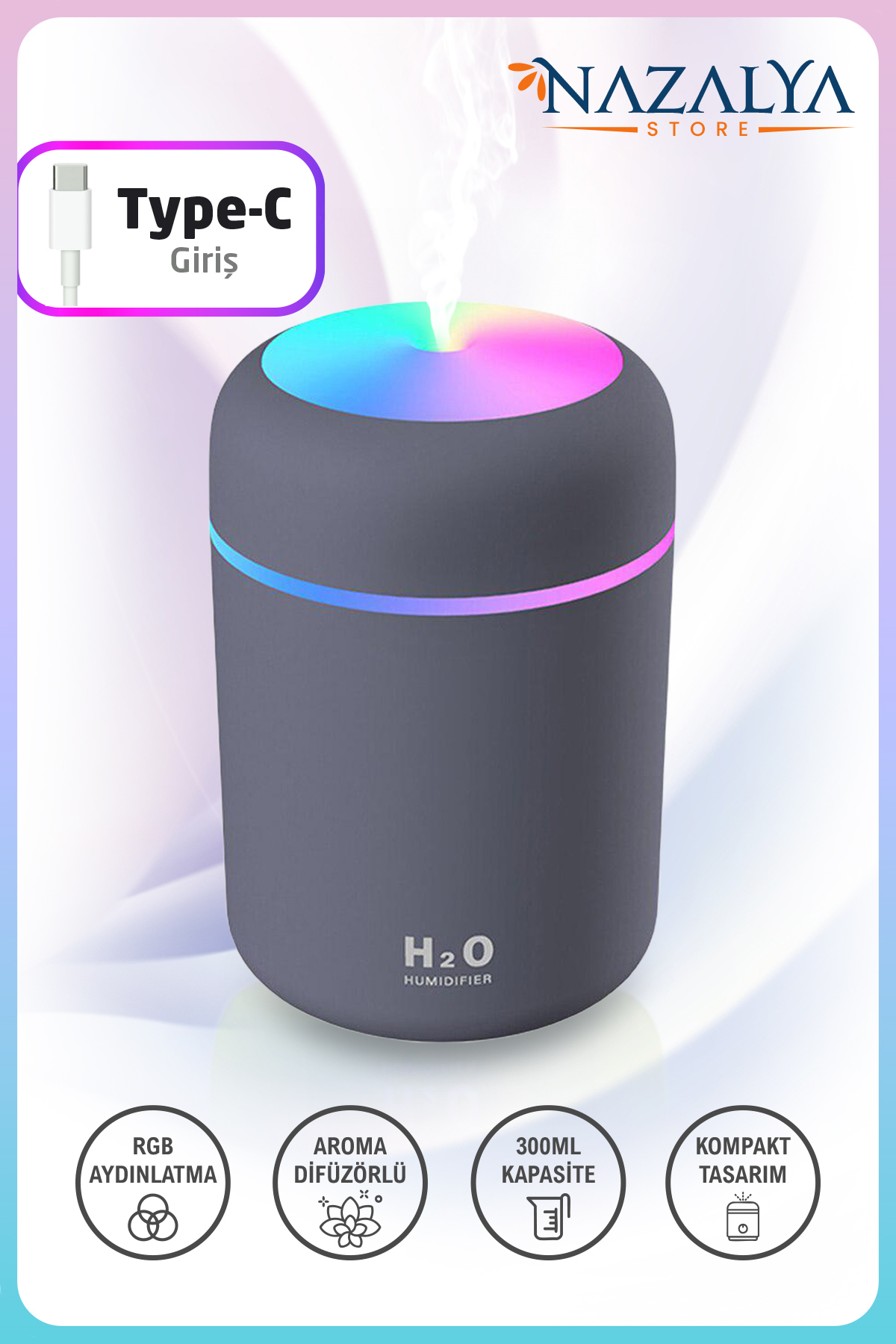 دستگاه بخور بخار التراسونیک ال ای دی مرطوب کننده هوا و پخش عطر 300 میلی لیتری Nazalya - Nazalya - دستگاه بخور