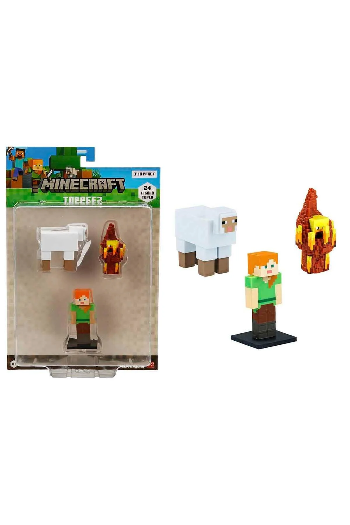 اسباب بازی های فیگور شخصیت 3D TOPPEEZ FIGURE AND PEN HEAD 3 PACK PMI MC2020 SHEEP – BLAZE ALEX Minecraft