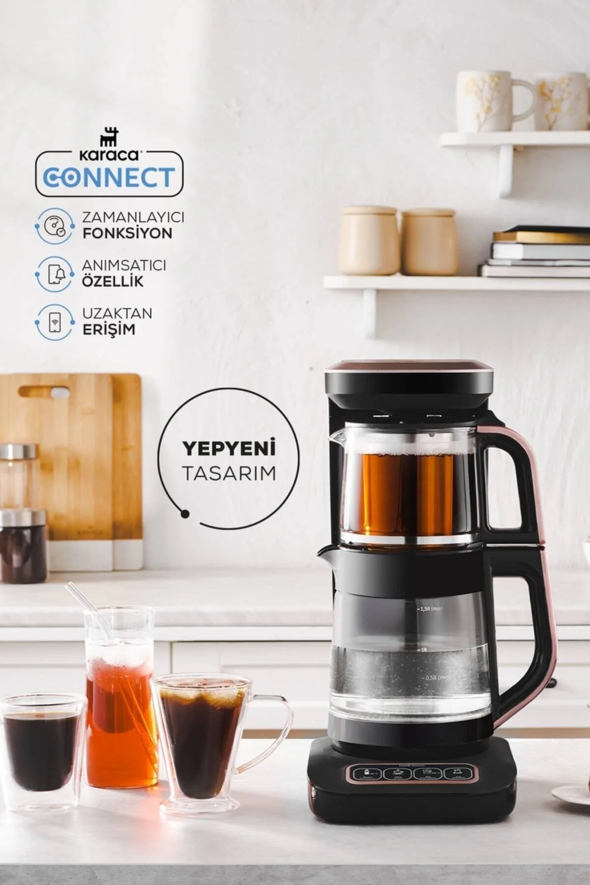 چای ساز TEA LOVER ROBOTEA PRO CONNECT 4 IN 1 TALKING GLASS MACHINE ROSEGOLD اورجینال Karaca