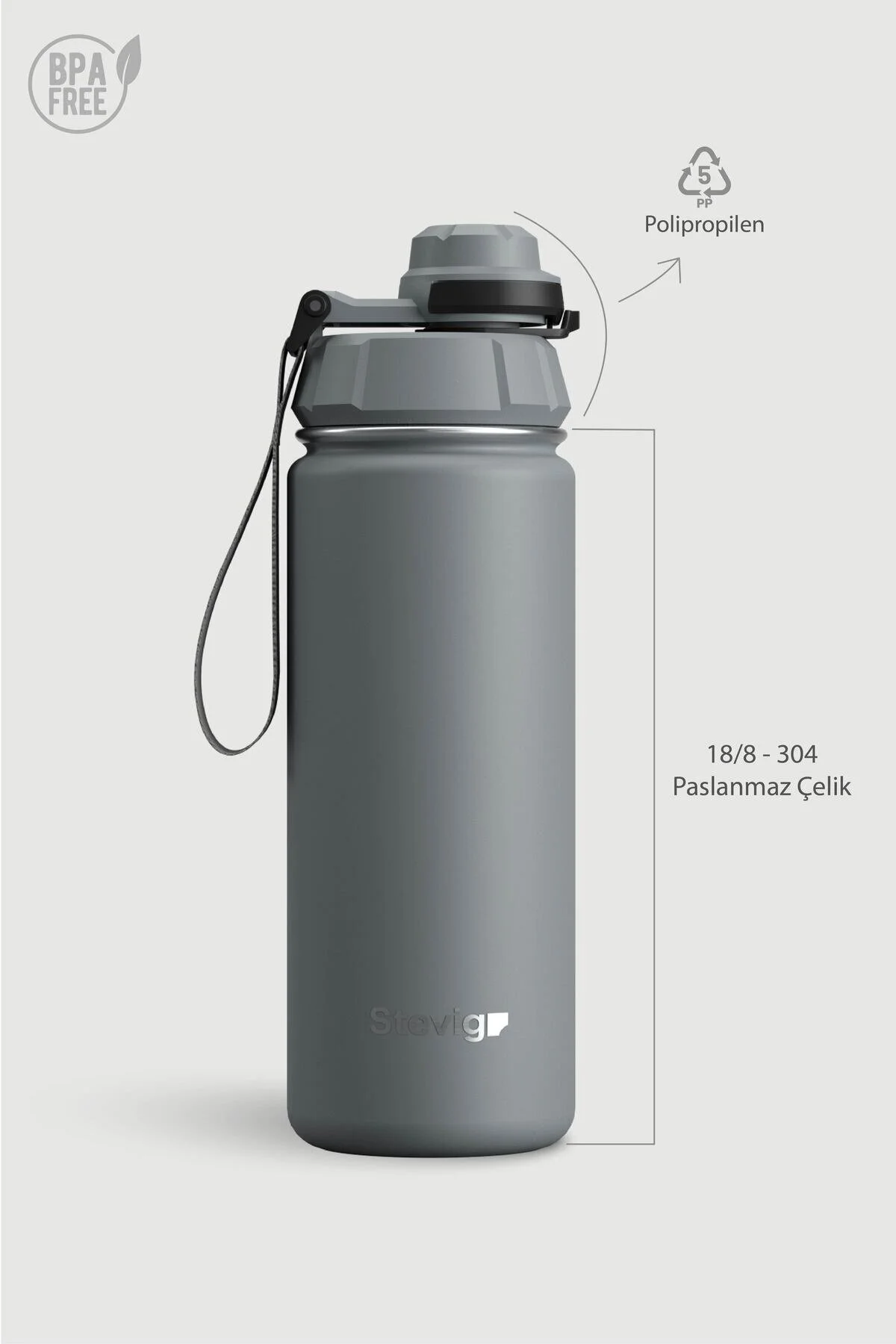 فلاسک 1 قمقمه فولادی ضد نشتی 500 میلی لیتری GREY ST 209 اورجینال Stevig