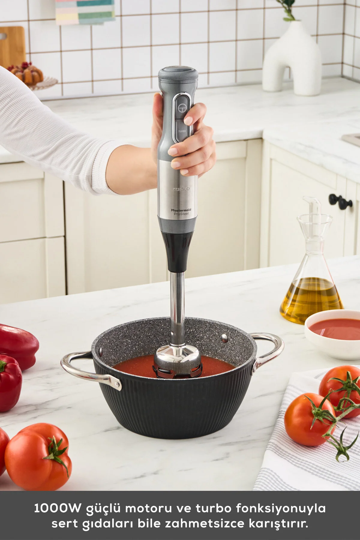ست مخلوط کن MASTERMAID PROSTEEL 1000W اتاق شیشه ای کهکشان خاکستری کاراجا Karaca