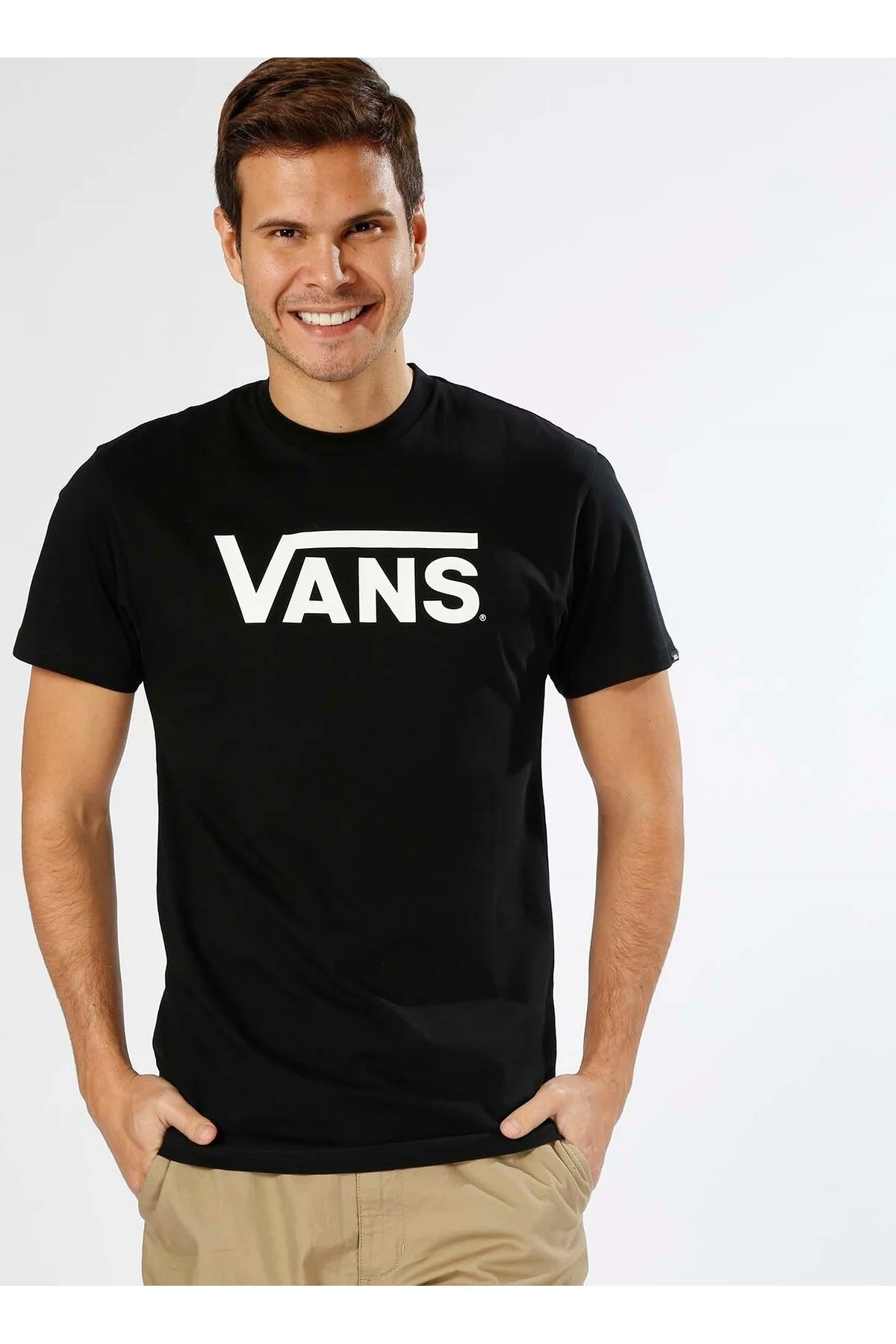 تی شرت ورزشی سفید مردانه مشکی یقه خدمه طرح چاپی آستین کوتاه ونس برند آمریکا Vans