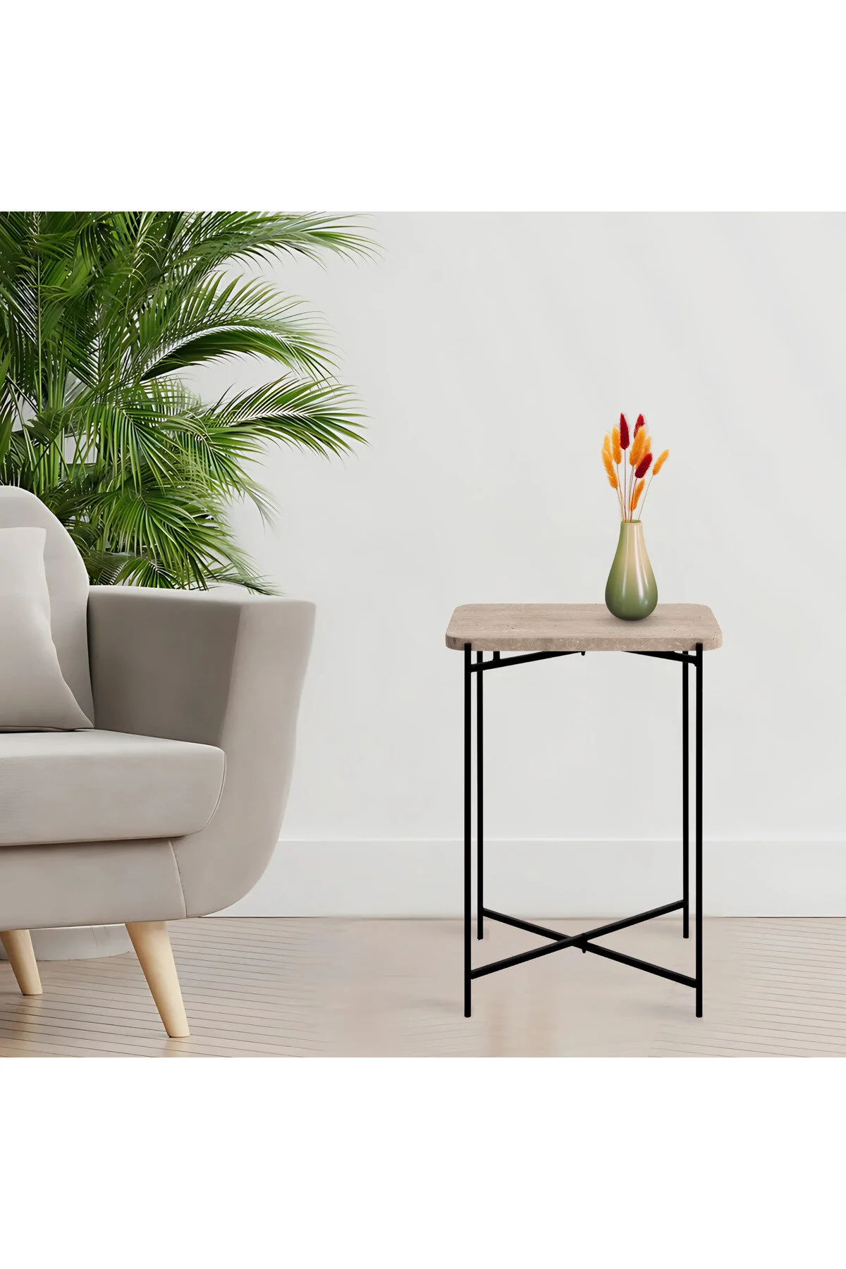 میز بغل مبلی قهوه جانبی TRAVERTINE KOMIDIN پاهای سیاه Marmony Concept