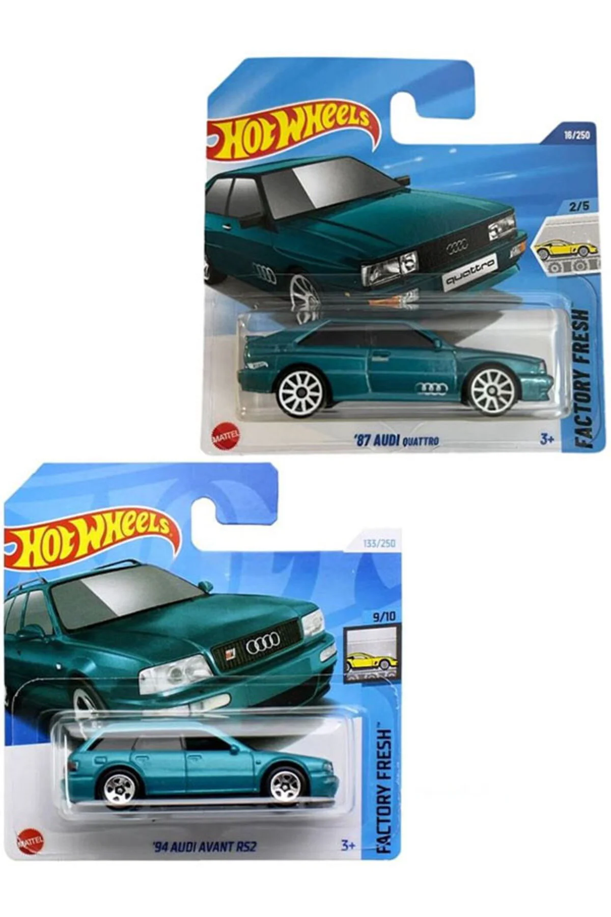 ماشین اسباب بازی مجموعه آئودی 2 94 AUDI AVANT RS2 & '87 QUATTRO 1 64 فیروزه ای از ترکیه HOT WHEELS