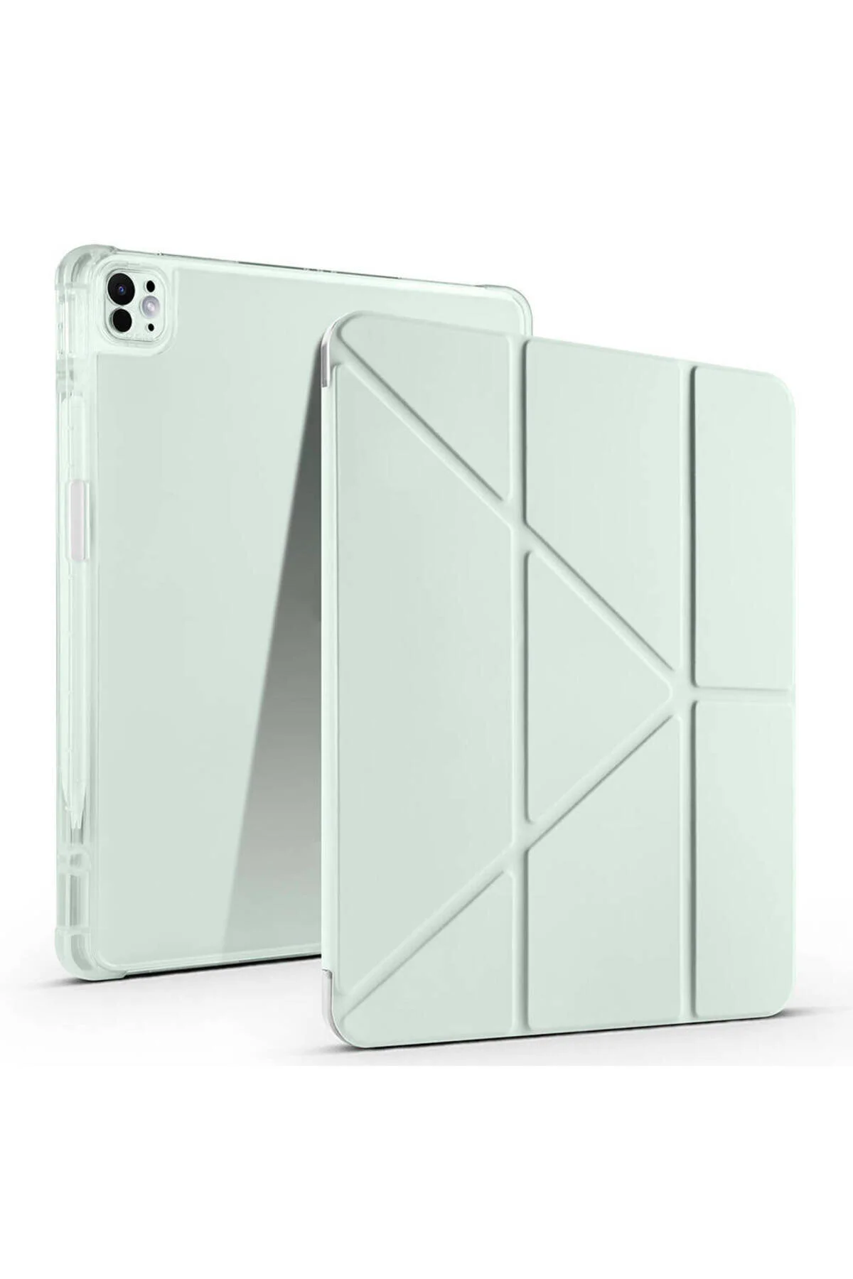 کاور تبلت کیف سازگار IPAD AIR 13 M3 قاب پایه تاشو سه‌گانه با محفظه قلم سبز روشن Khayra