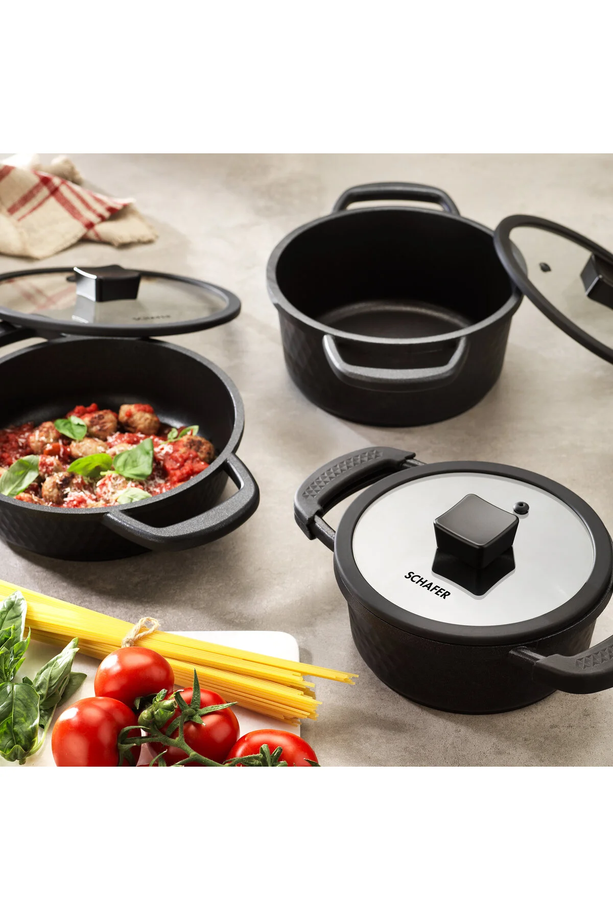 قابلمه HECTOR 3 LUGS COOKWARE 6 قطعه سیاه Schafer