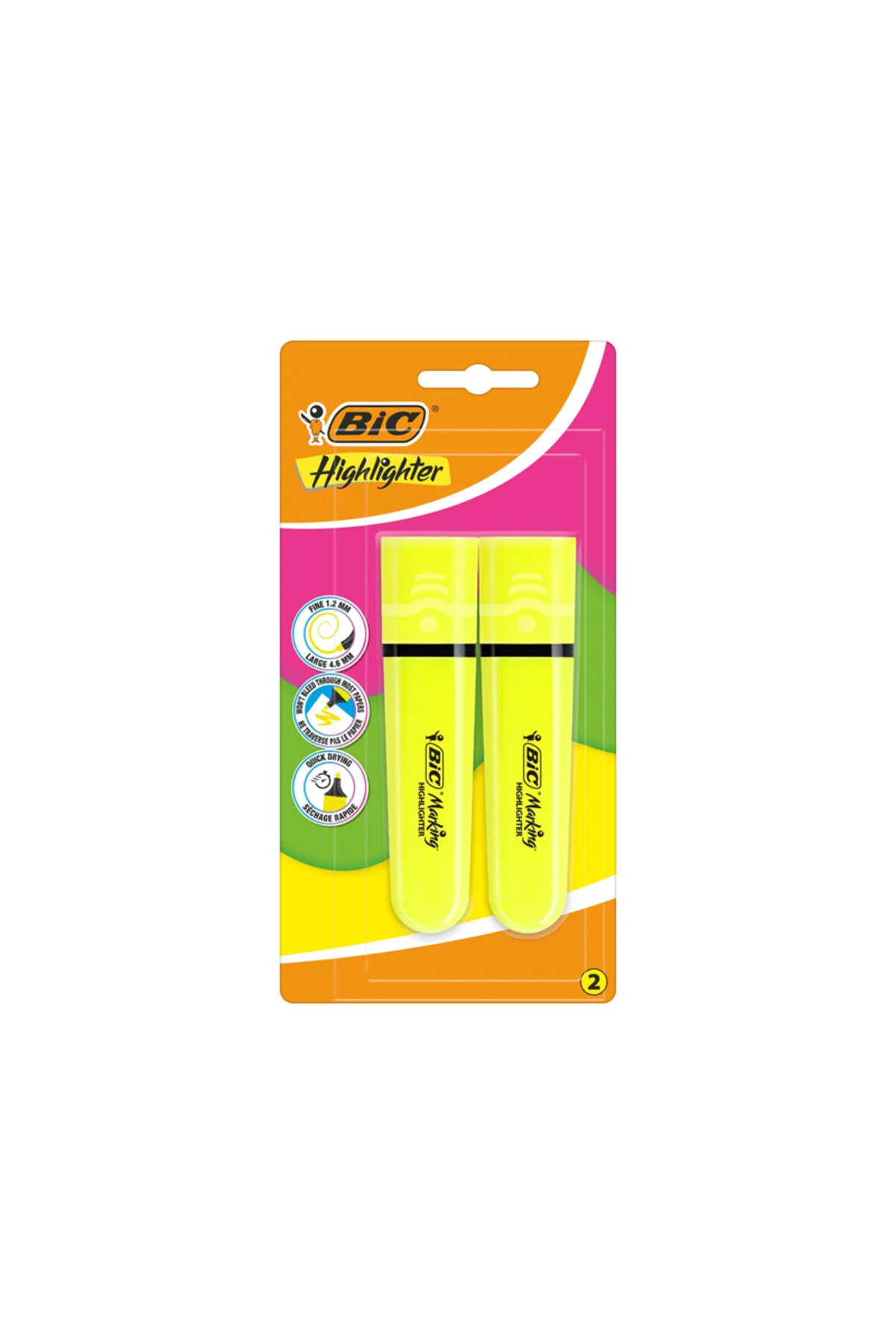 ماژیک هایلایت سفید علامت گذاری به عنوان FLAT BODY PEN NEON 2 قطعه بیک Bic