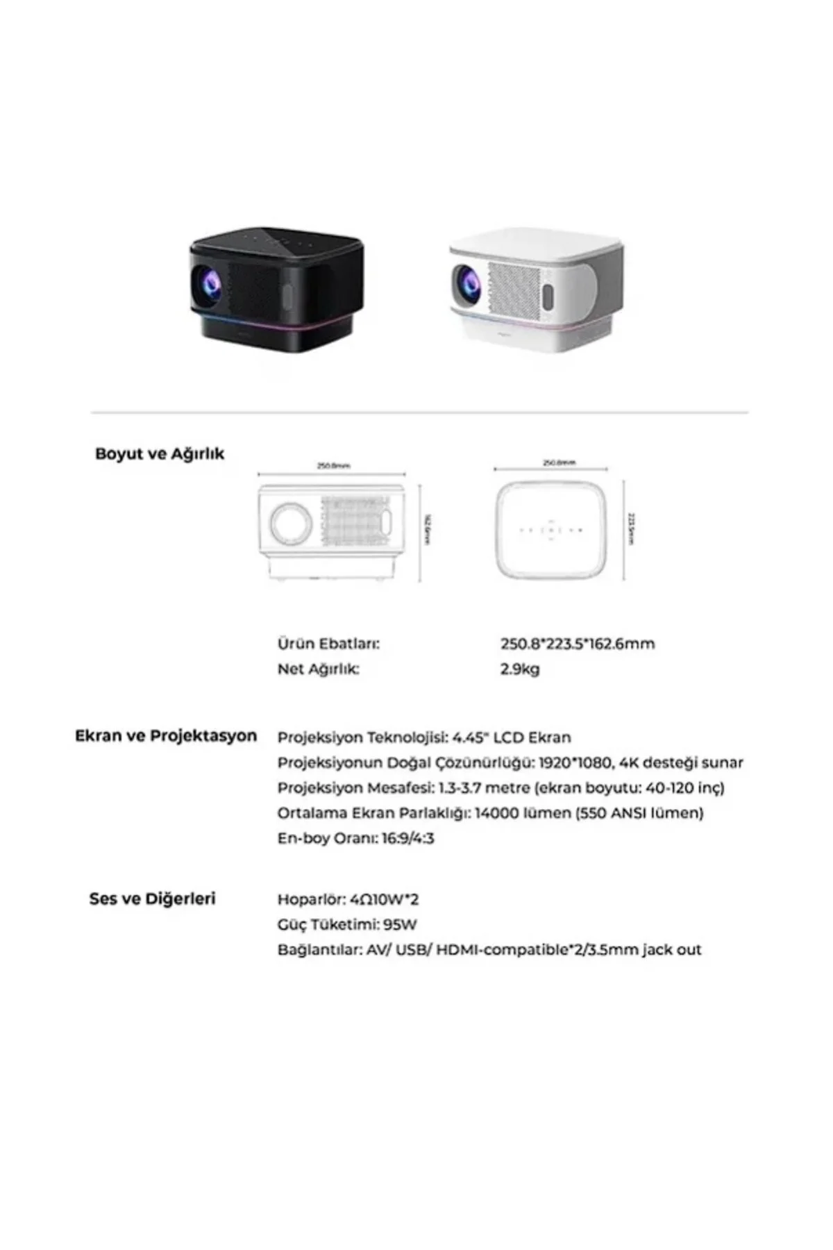 پروژکتور 4K پشتیبانی از تصمیم خودکار 5GHZ WIFI اتصال بی سیم GOOGLE دستگاه پیش بینی حق بیمه مجوز Havit