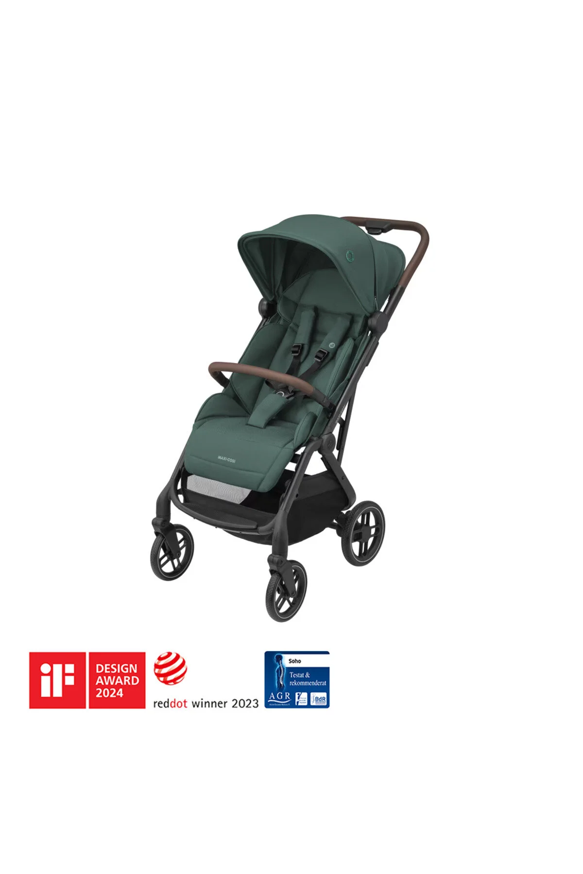 عربه نوزاد سبز پسرانه و دخترانه بچگانه کالسکه تاشو اتوماتیک Soho با سیستم سفر Essential Green Maxi-Cosi