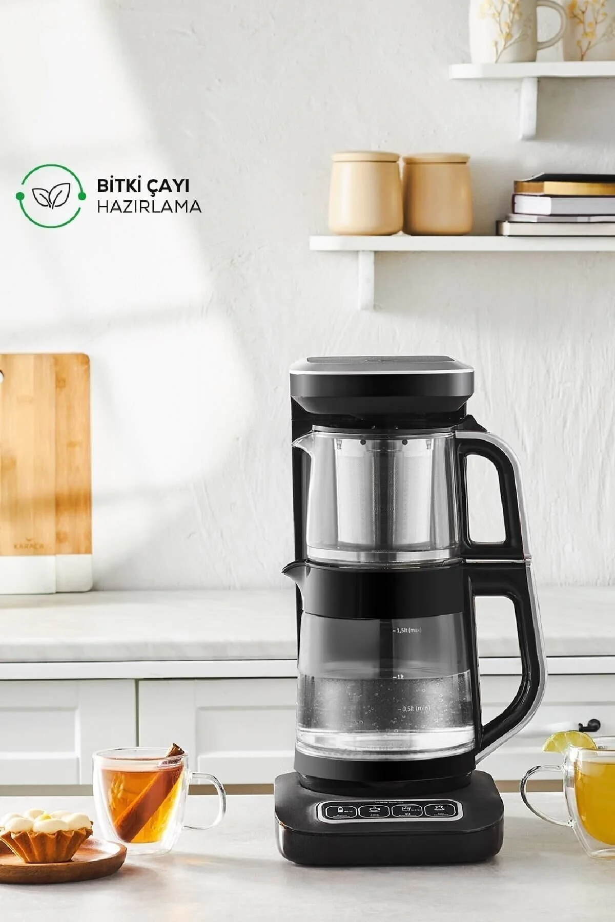 چای ساز ROBOTEA PRO CONNECT 4 در 1 دستگاه شیشه ای صحبت نقره کاراجا Karaca