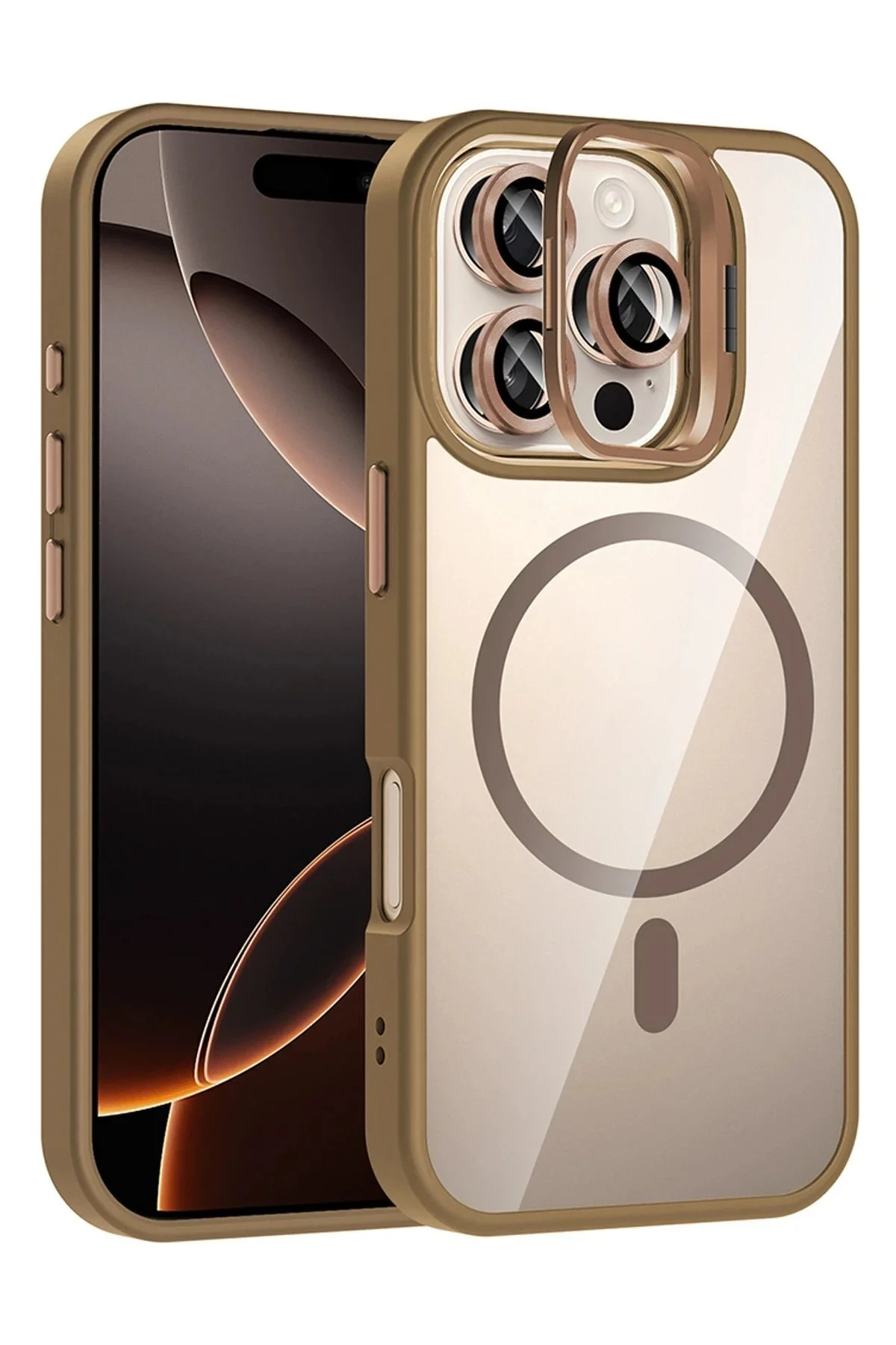 کاور و قاب APPLE IPHONE 16 PRO MAX REMIM LENS MAGSAFE COVER قهوه ای toyigoo