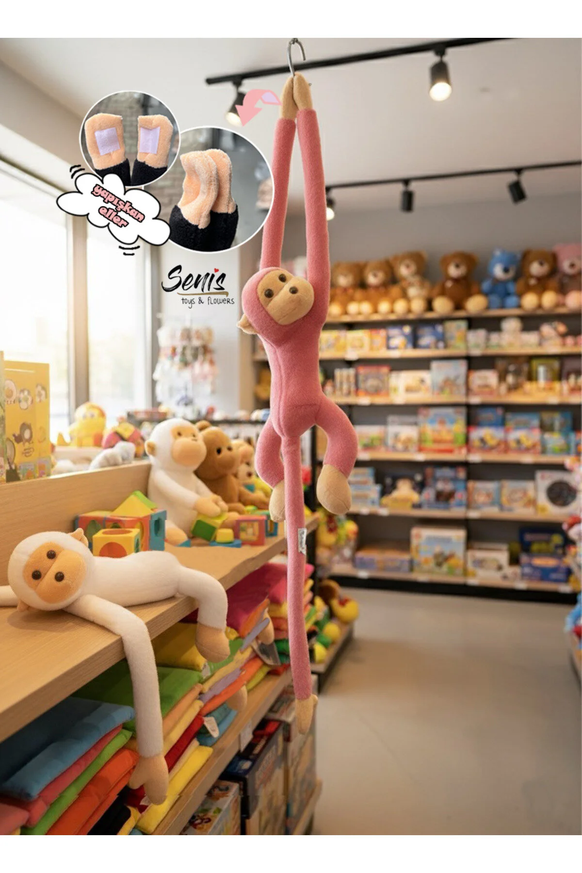 اسباب بازی های پشمی میمون مخمل دار و خواب همراه با دست چسبناک در آغوش SENİSSTORE