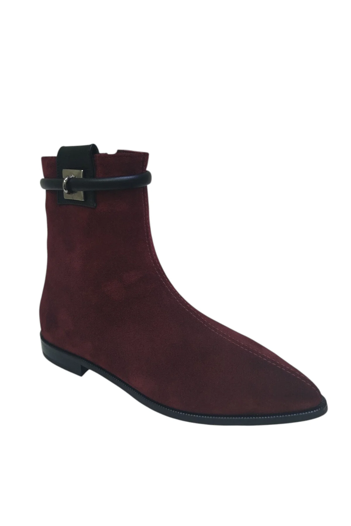 چکمه و بوت کفش زنانه قرمز CLARET چرم اصل با کفی نوک تیز کف زیپ دار کمربند DRY DRY SHOES