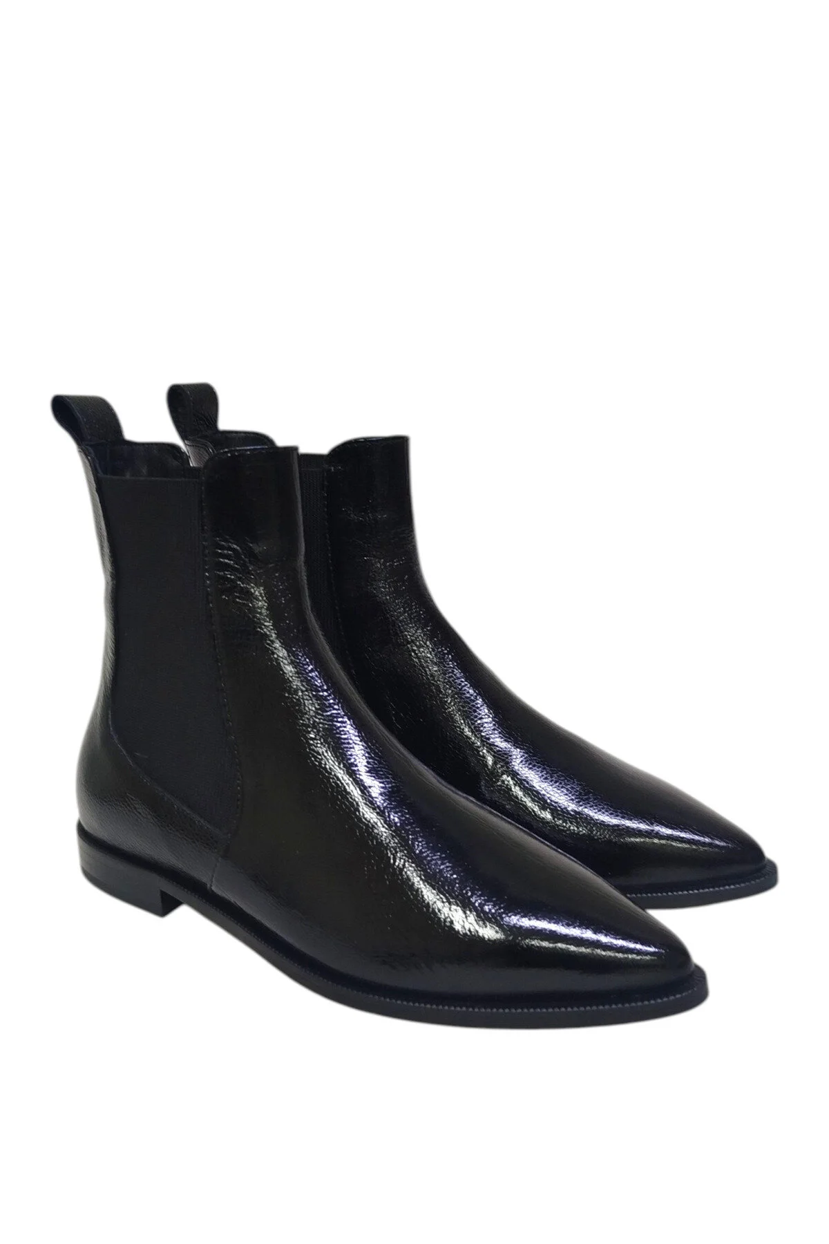 چکمه و بوت کفش زنانه چرم مشکی اصل با کفی صاف کف نوک تیز الاستیک DRY DRY SHOES