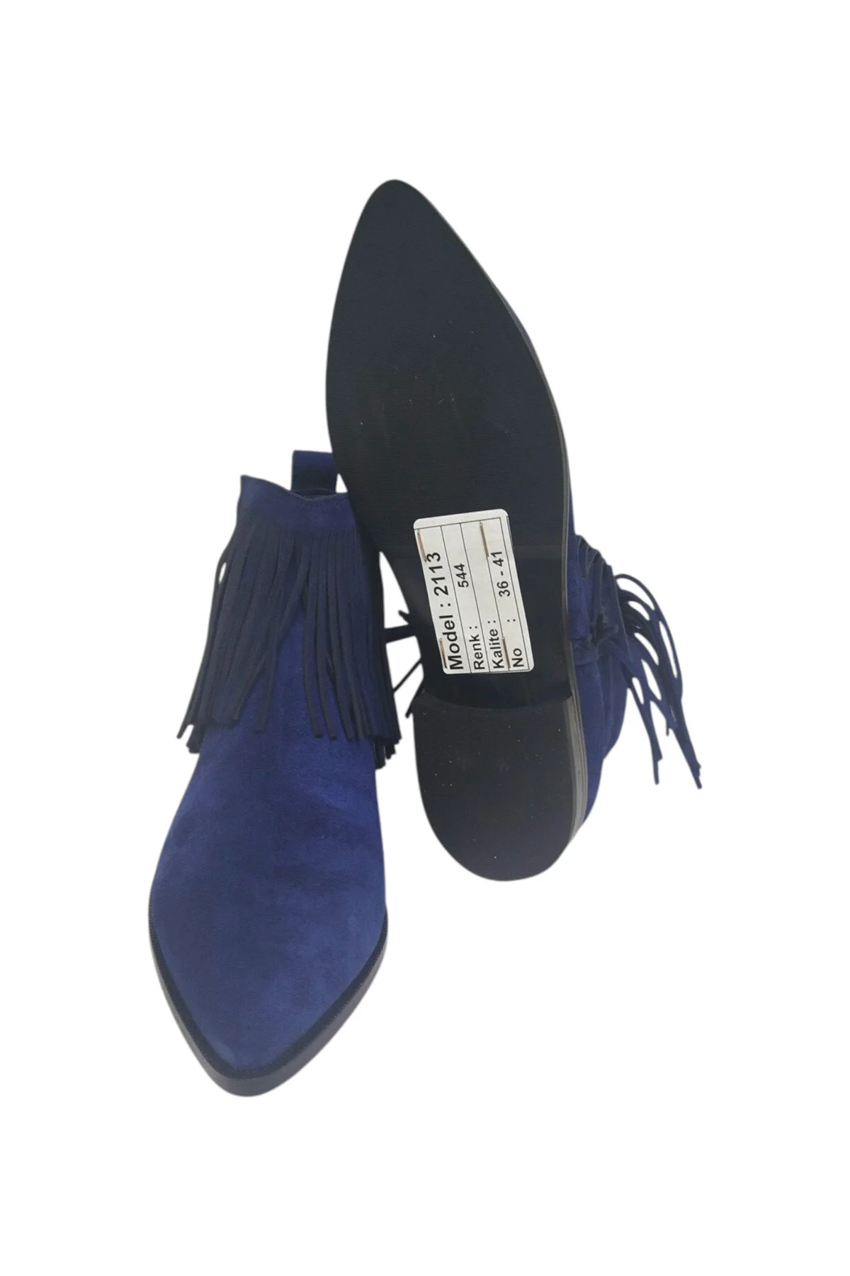 چکمه و بوت کفش زنانه چرم طبیعی آبی با کفی نوک تیز زیپ منگوله مچ پا DRY DRY SHOES