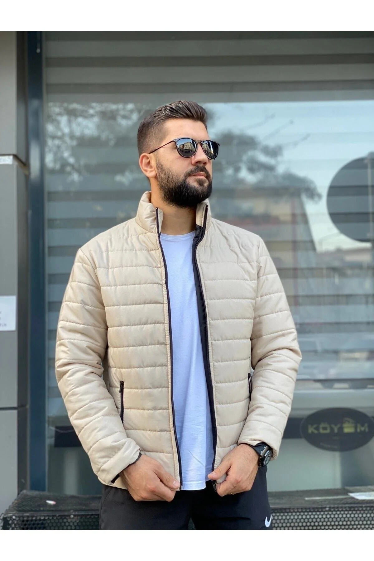 کاپشن مانتو نازک فصلی مردانه بژ Miss Lida