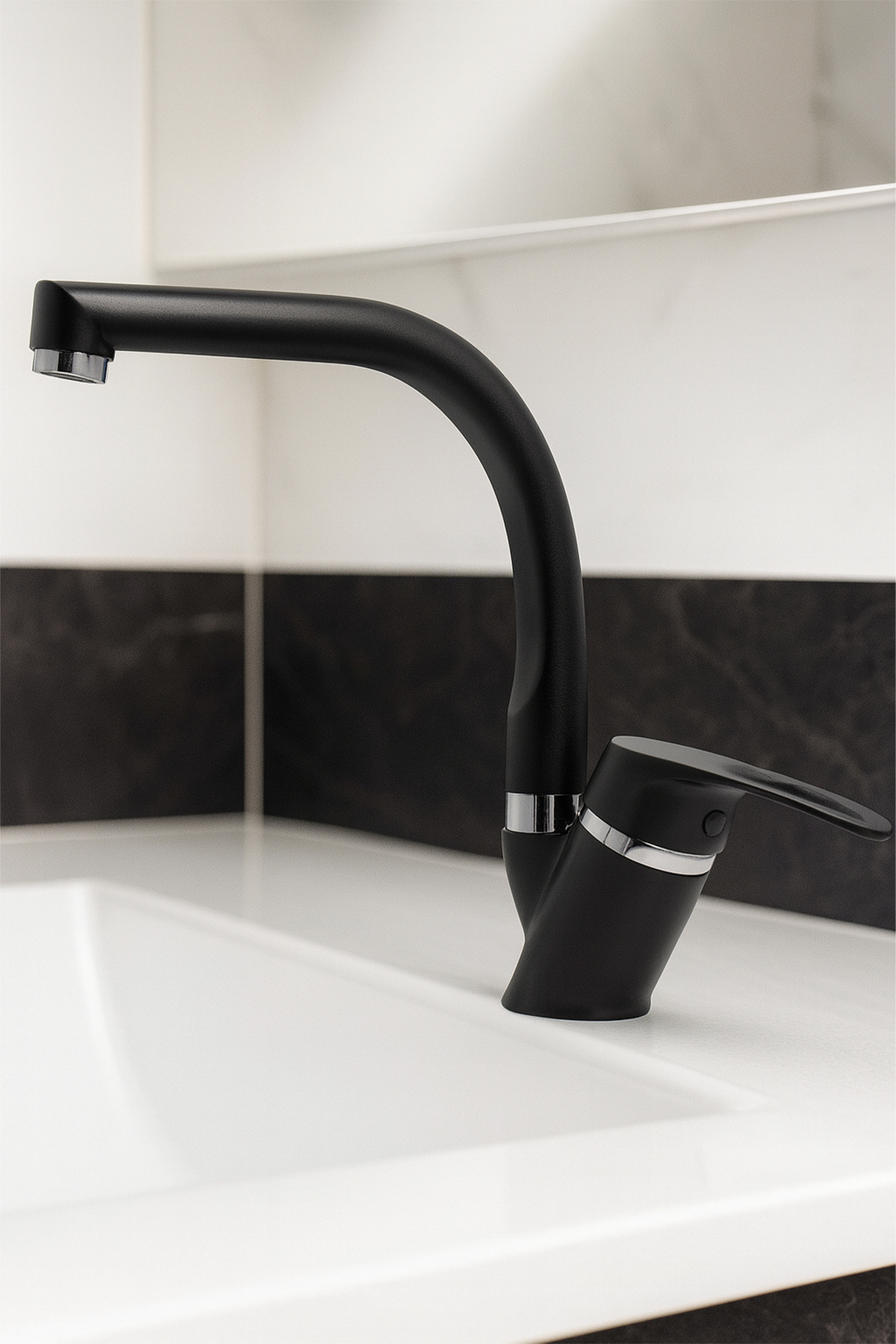 شیرآلات سینک شیر آب حمام TYAL BLACK SHORT MIX ON OFF KUSTAR