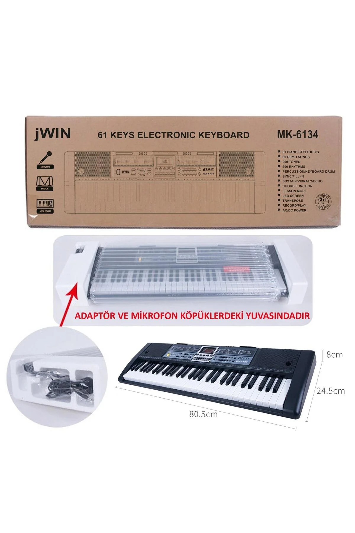 ارگ MK 6134 61 ارگان الکترونیکی کلیدی میکروفون و هدیه آداپتور JWIN