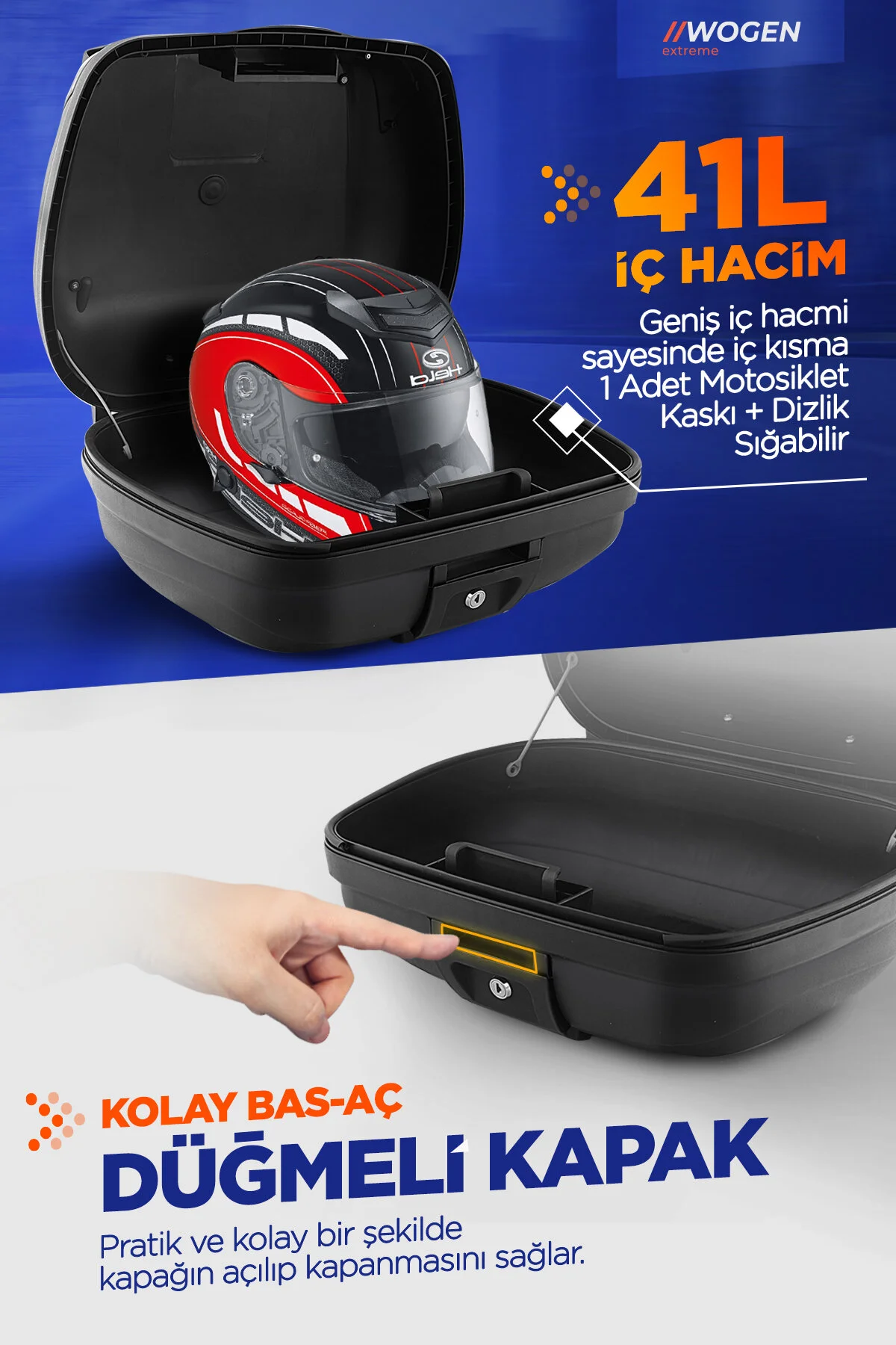 کیف موتورسیکلت پشتی پایه WG41 41 لیتری مشکی + هدیه زانو نگهدارنده کربنی WOGEN