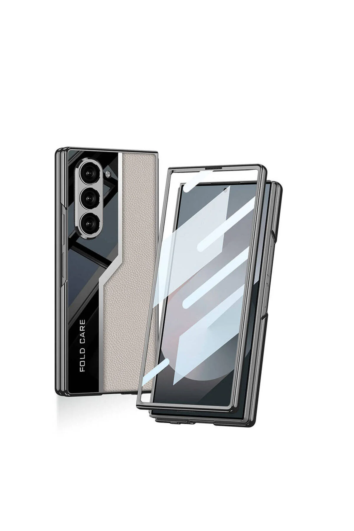 کاور و قاب GALAXY Z FOLD 6 CASE دوربین بسیار نازک محافظ رایانه شخصی + سطح پشت چرمی پوشش POLIGAN خاکستری toyigoo