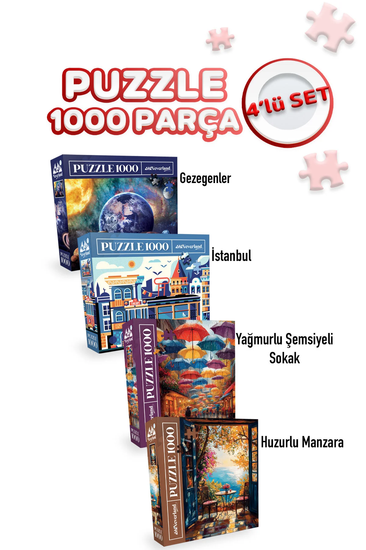 پازل 4 تیکه 1000 عدد منظره آرام و چتر بارانی خیابان سیارات استانبول Neverland