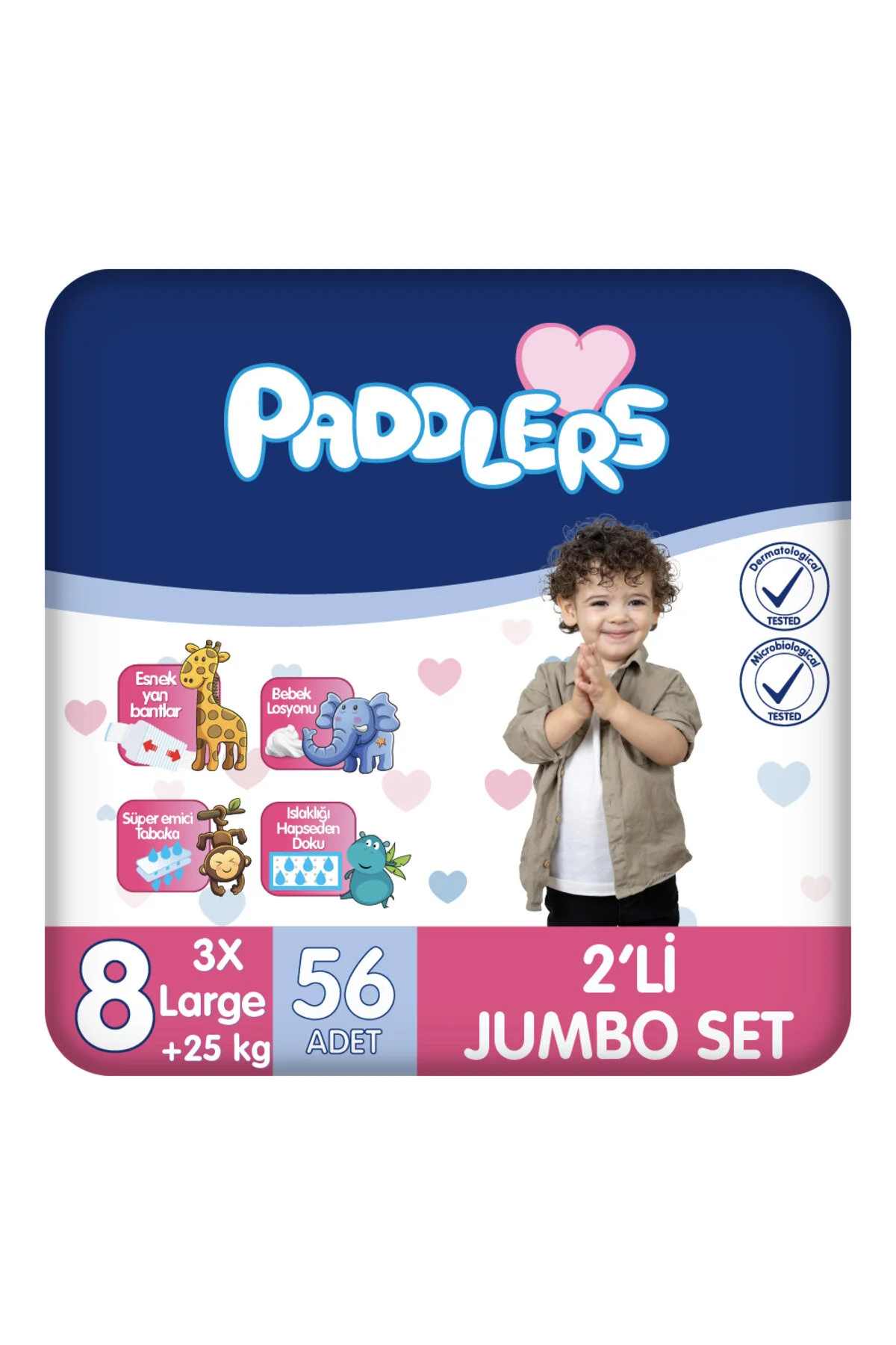 پوشک بچه سایز 8 XXX بزرگ 56 تکه 25+ کیلوگرم ست جامبو 2 تایی اورجینال Paddlers