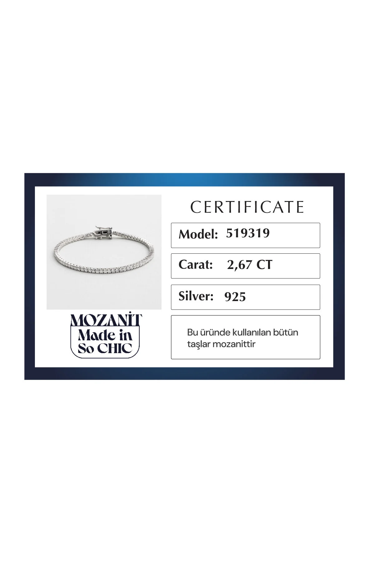 دستبند نقره ای آبراه 19 سانتی متری با روکش طلای سفید 18 عیار MOISSANITE ELEGANCE So Chic
