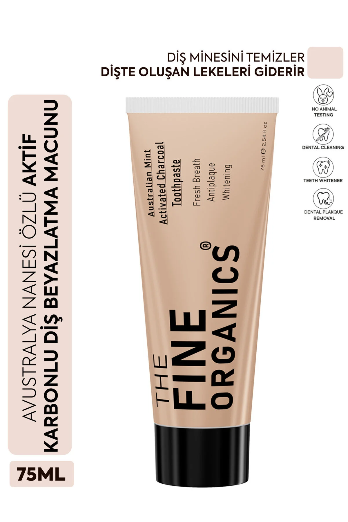 محصولات سفیدکننده دندان خمیر با کربن فعال سفید کننده عصاره نعناع استرالیایی 75 میل THE FINE ORGANICS