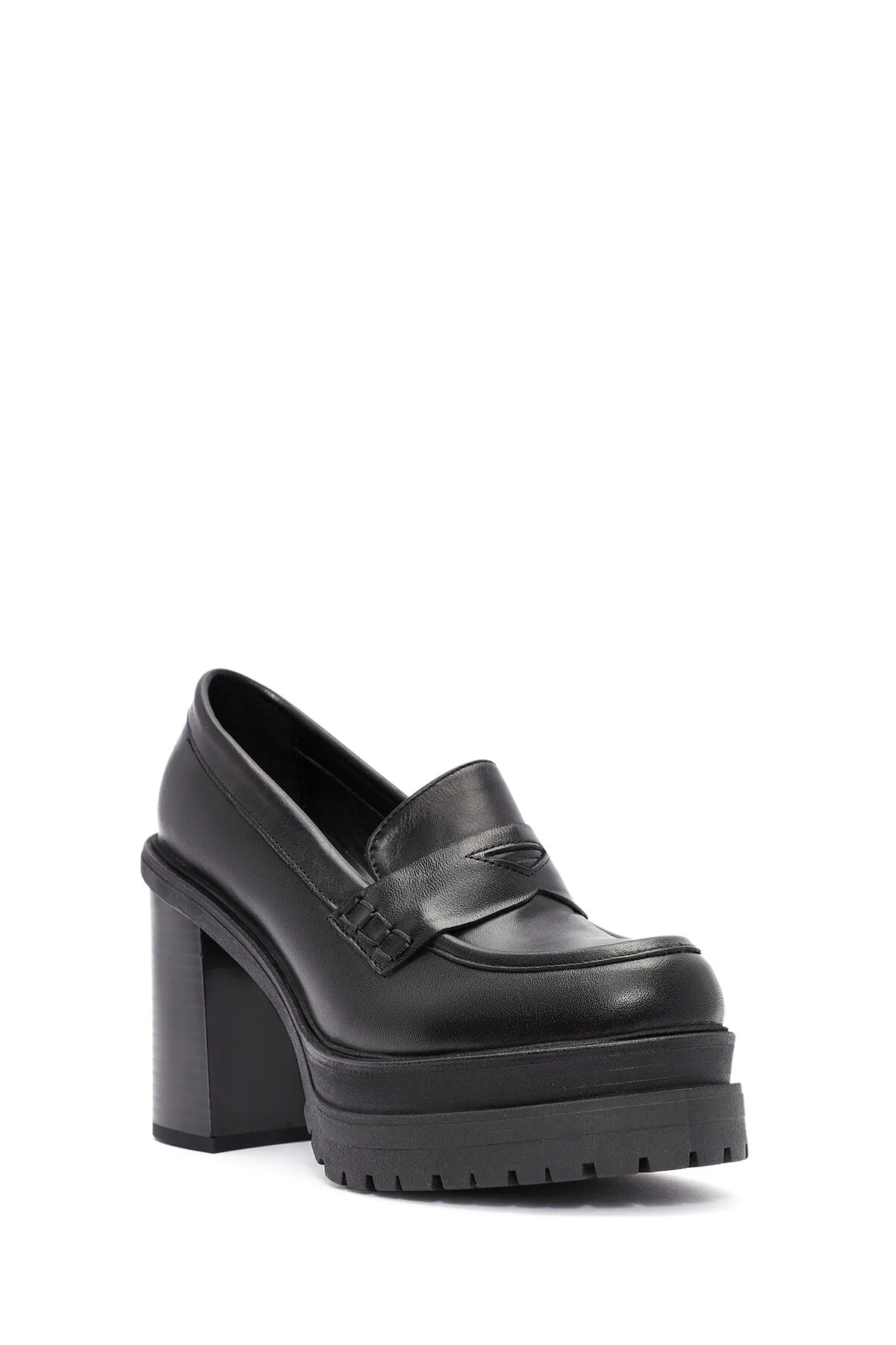 کفش زنانه چرمی ضخیم سیاه و سفید Loafer دریمود Derimod