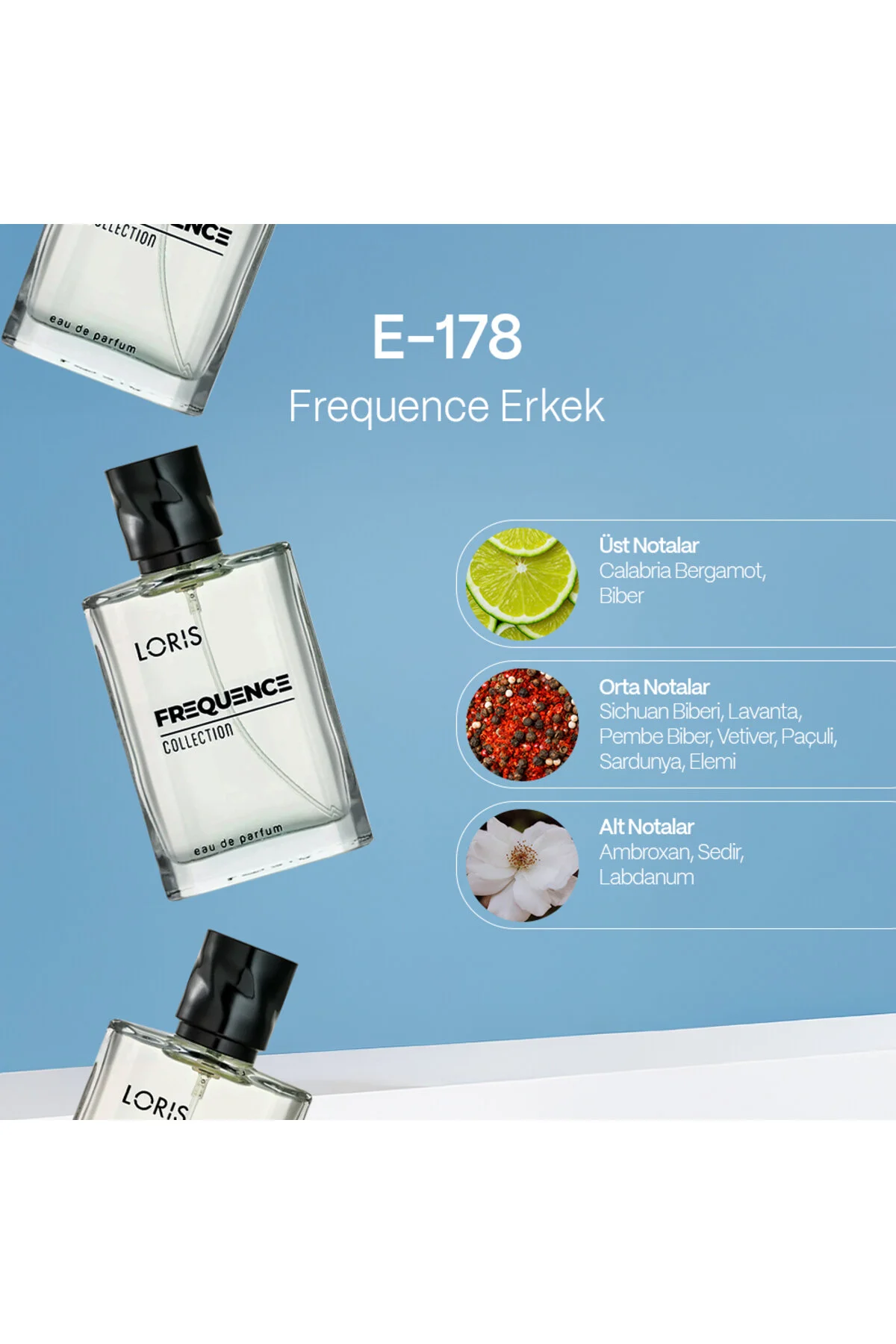 عطر مردانه E-178 Frequence با حجم 50 میلی لیتر و رایحه آروماتیک Loris