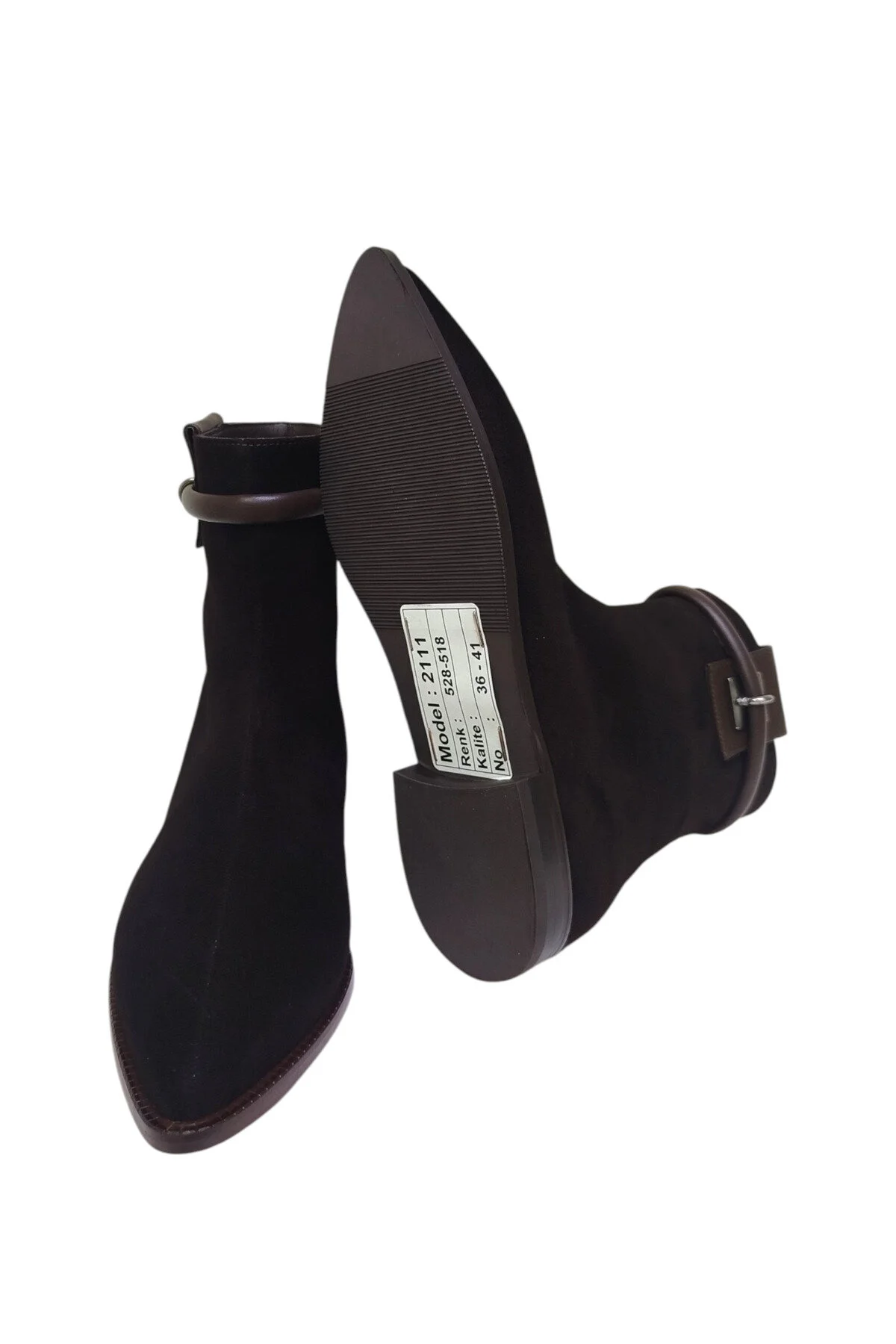 چکمه و بوت کفش زنانه جیر قهوه ای چرم اصل با کف زیپ دار نوک تیز بند مچ پا DRY DRY SHOES