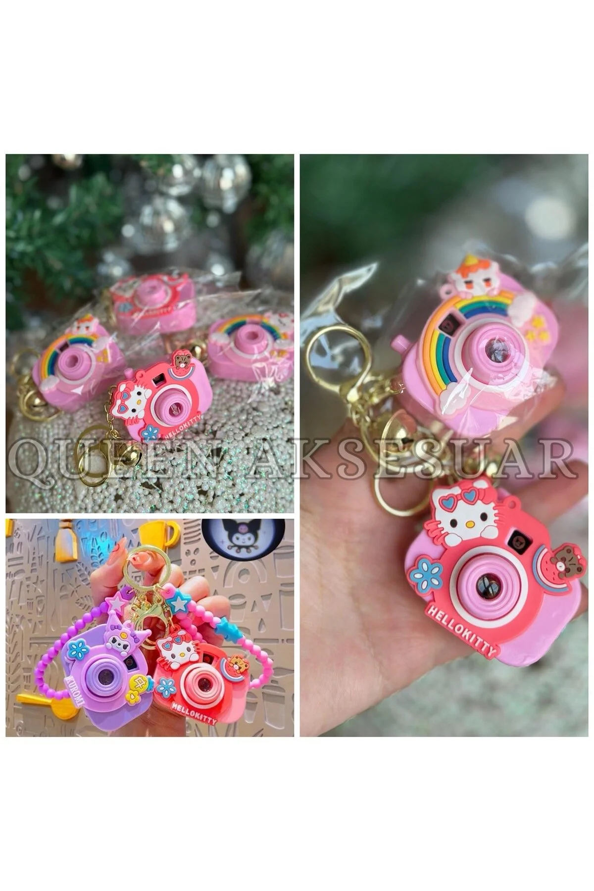 جلیقه کلید حلقه ویدیویی فیلم پروژکتور حیوانات HELLO KITTY KUROMI ناز با جاکلیدی صورتی QUEEN AKSESUAR